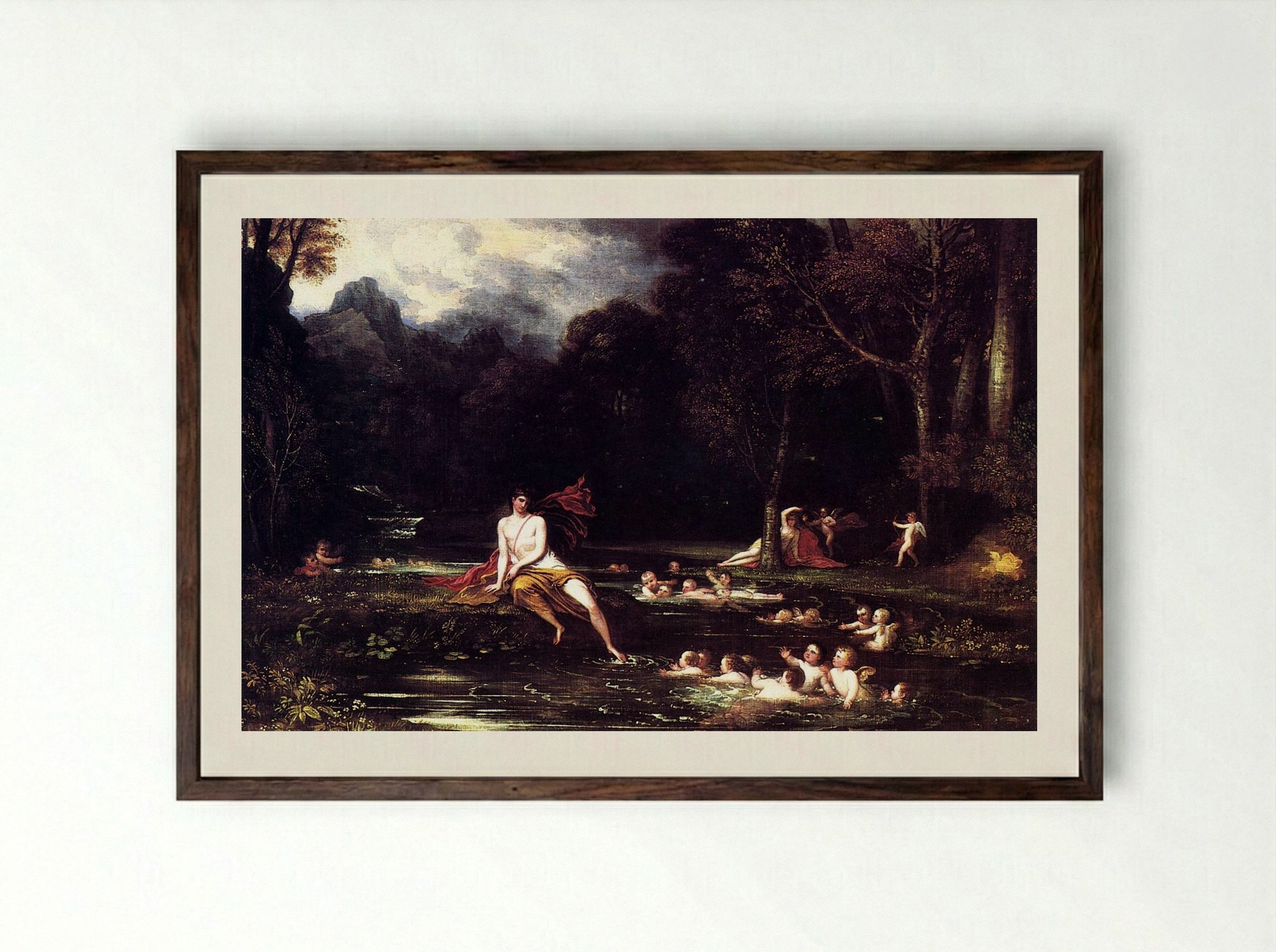 Narcissus and Echo - Benjamin West - Framed Print Dark Wood