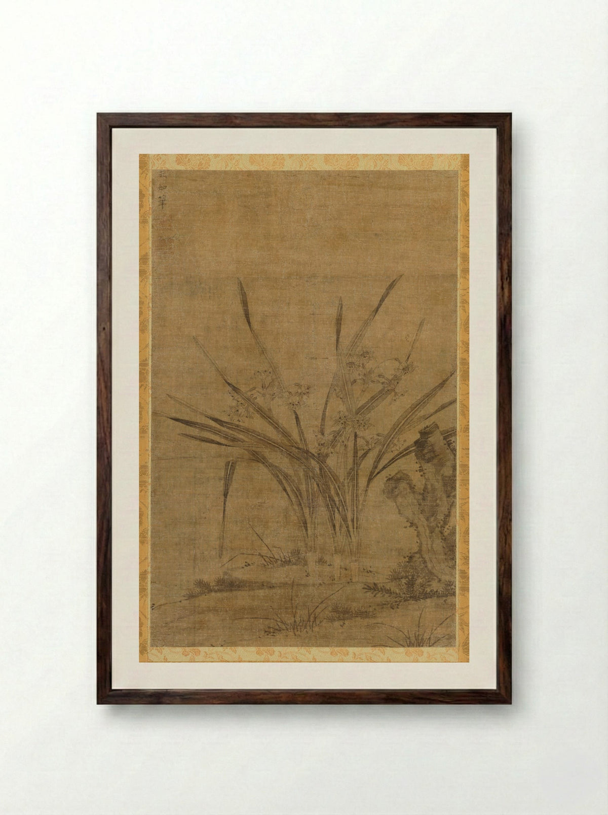 Narcissus and Rocks - Lu Tianru - Framed Print Dark Wood