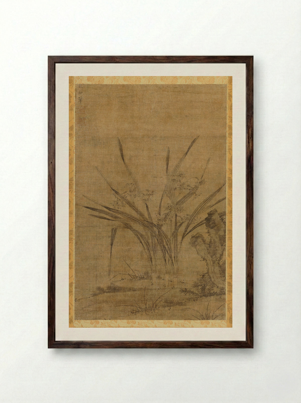 Narcissus and Rocks - Lu Tianru - Framed Print Dark Wood