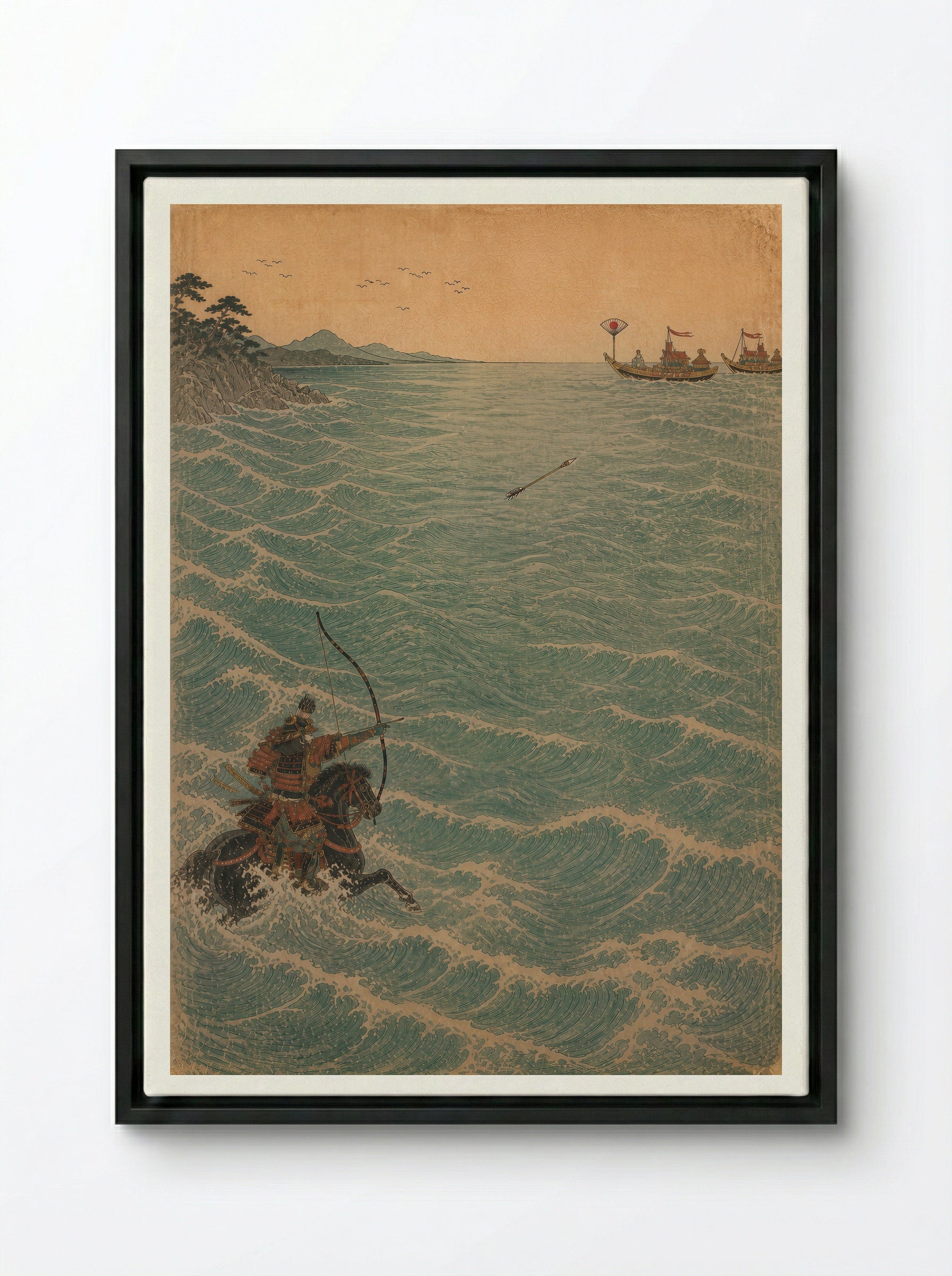 Nasu no Yoichi at Yashima: Across the Water - Framed Canvas Black