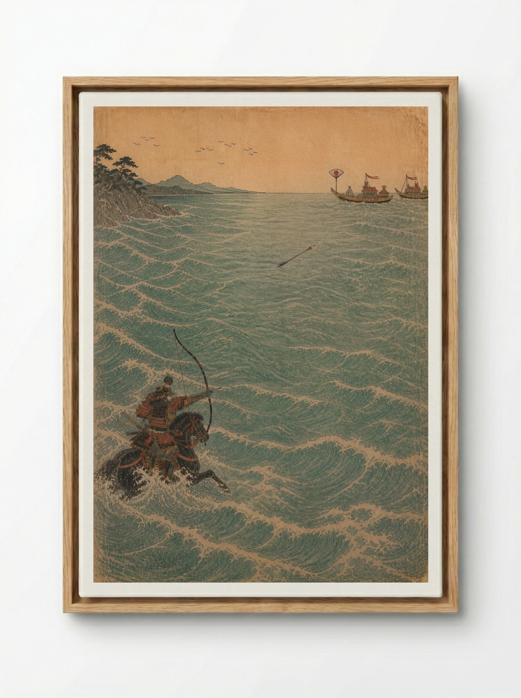 Nasu no Yoichi at Yashima: Across the Water - Framed Canvas Wood