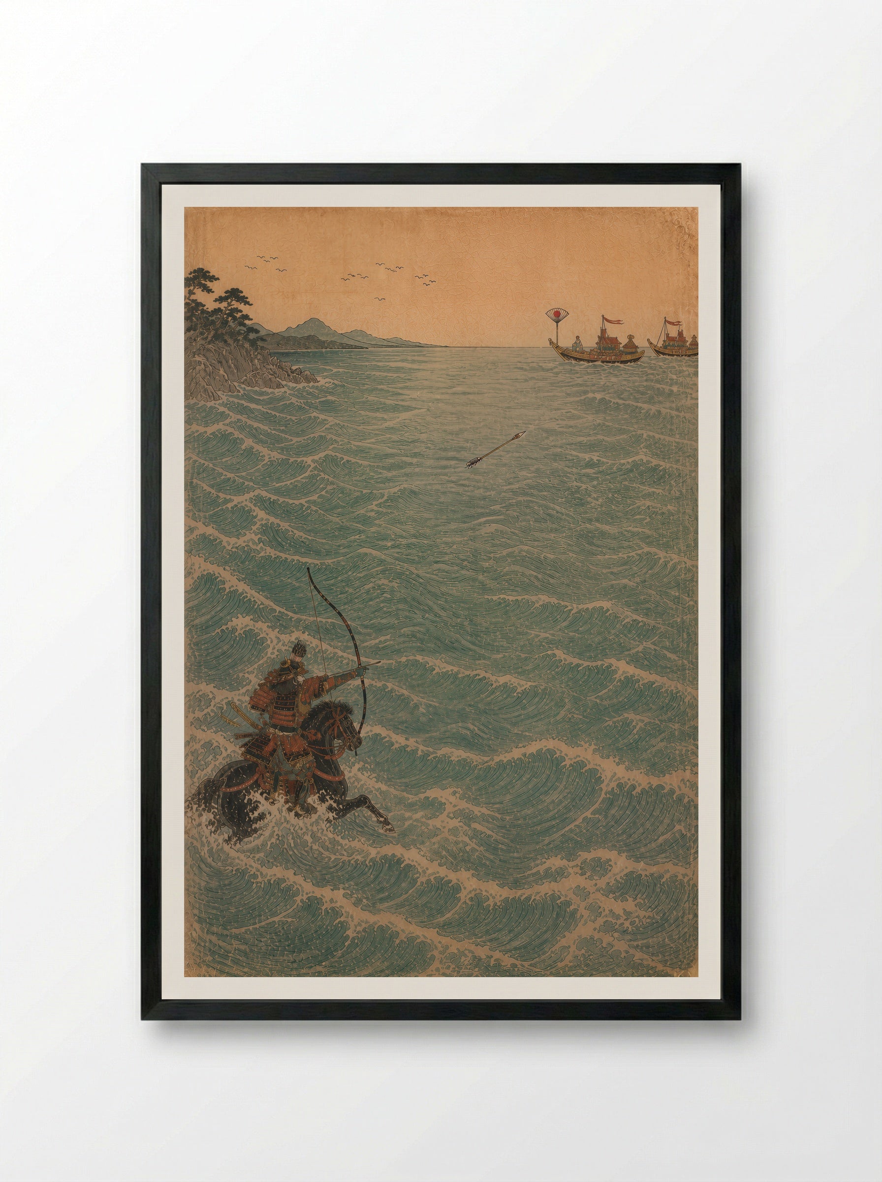 Nasu no Yoichi at Yashima: Across the Water - Framed Print Black