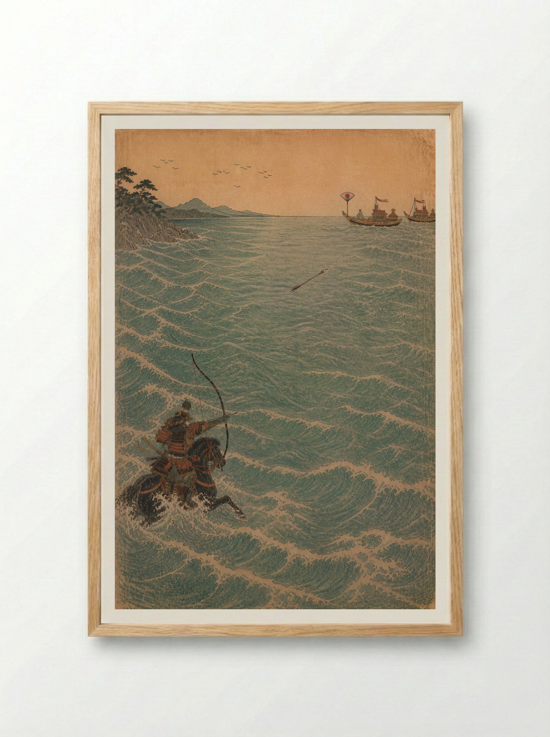 Nasu no Yoichi at Yashima: Across the Water - Framed Print Wood