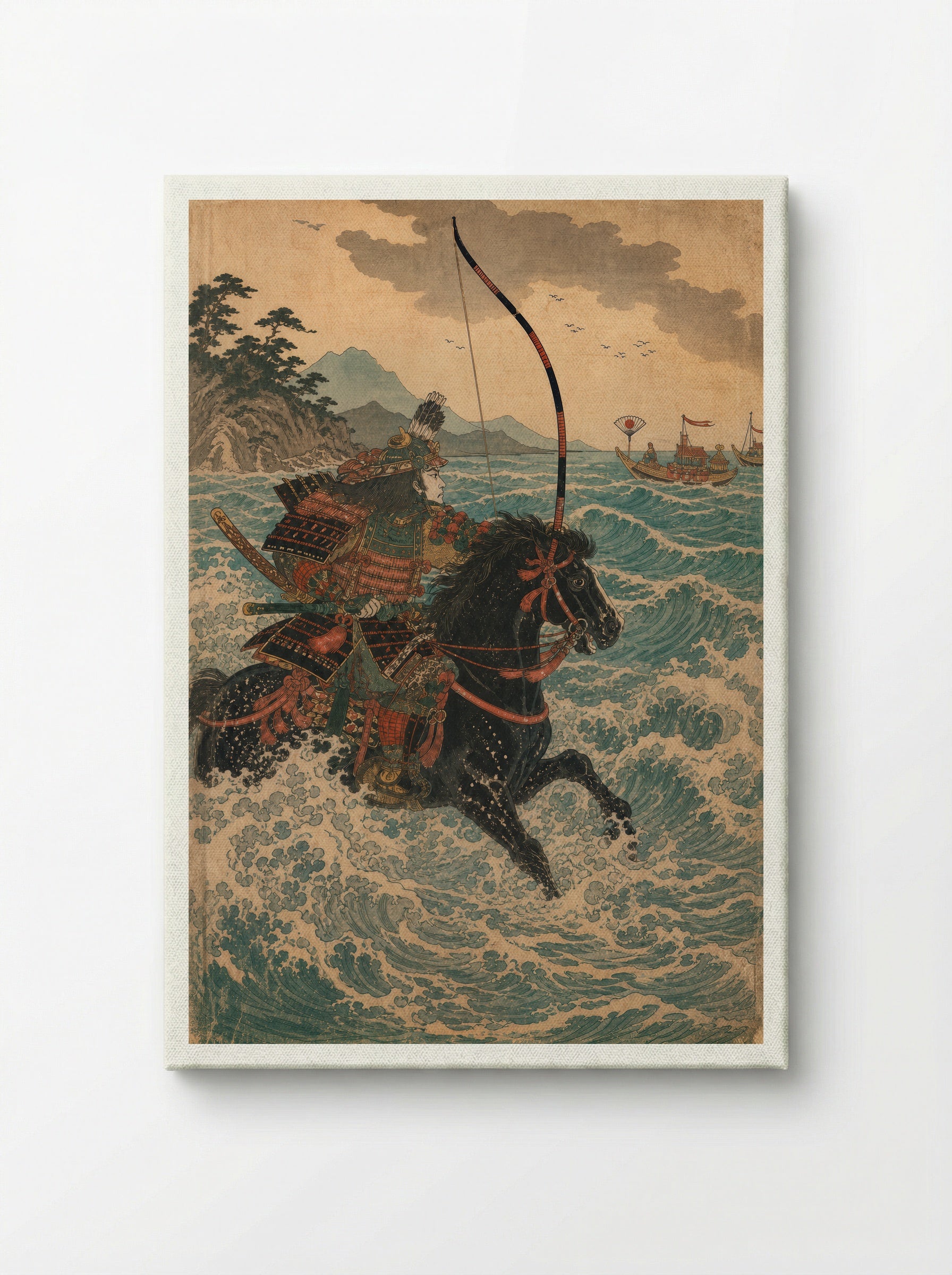 Nasu no Yoichi at Yashima: Riding Into the Surf - Canvas