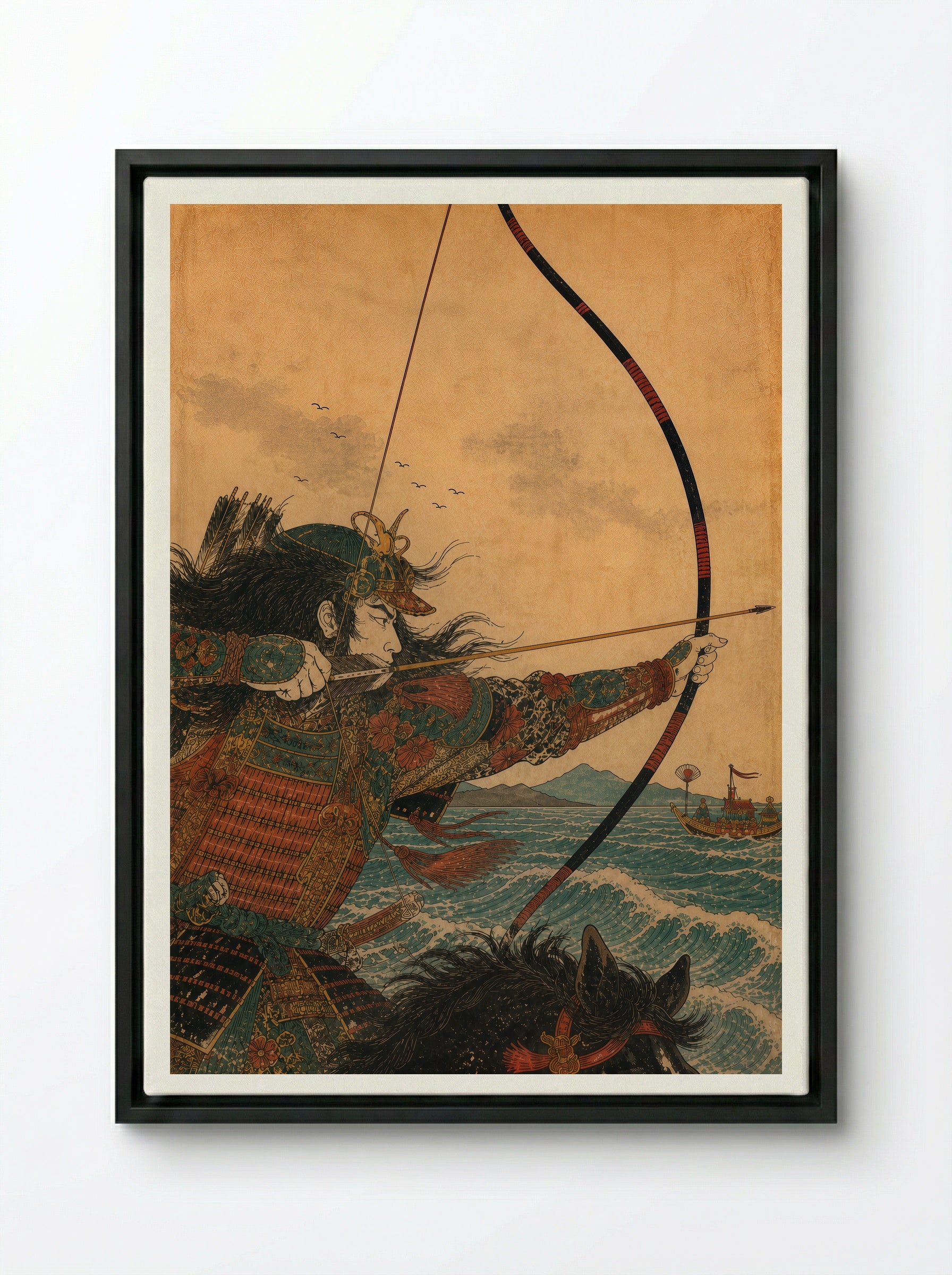 Nasu no Yoichi at Yashima: The Draw - Framed Canvas Black