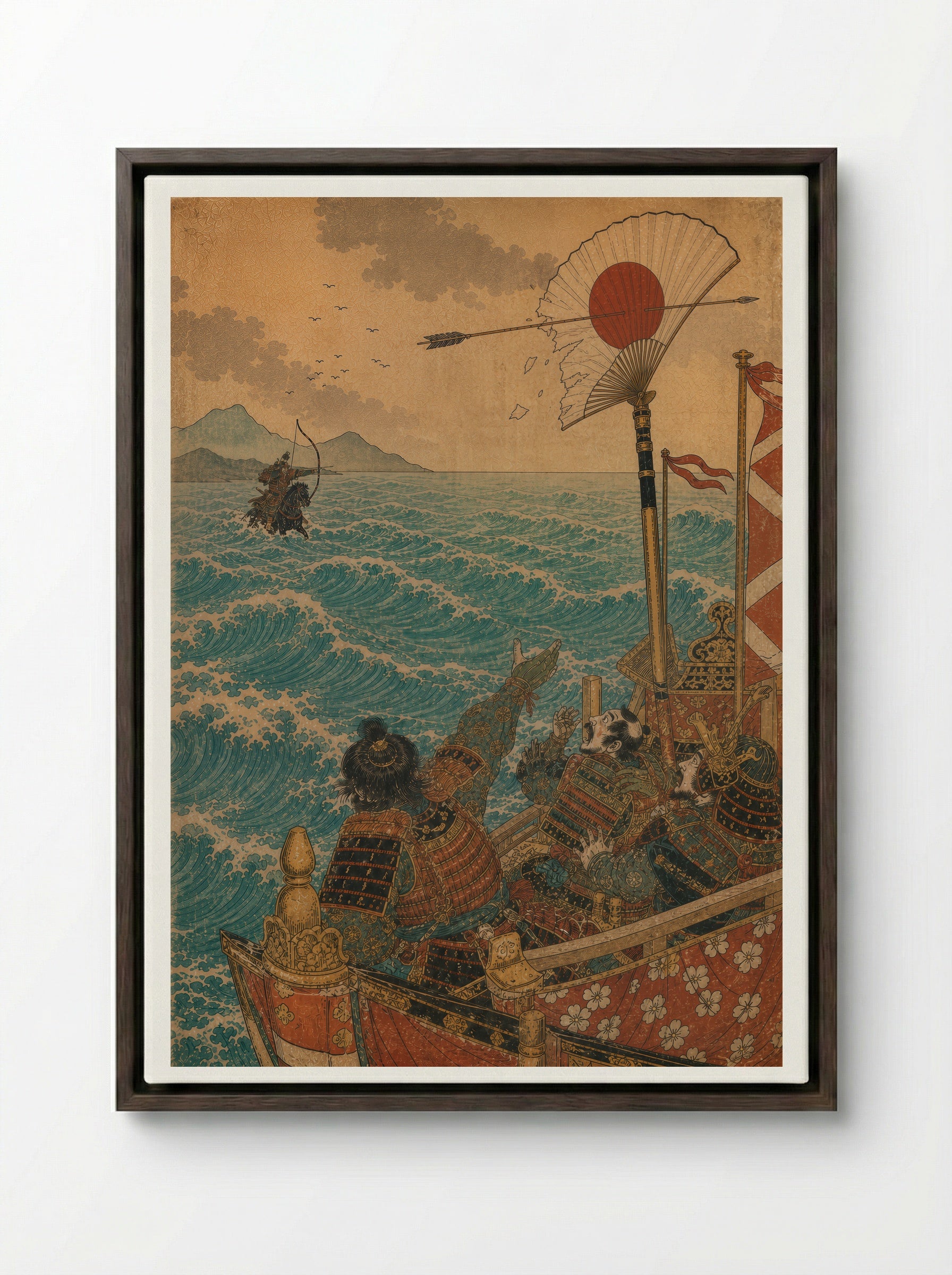 Nasu no Yoichi at Yashima: The Fan Is Struck - Framed Canvas Dark Wood