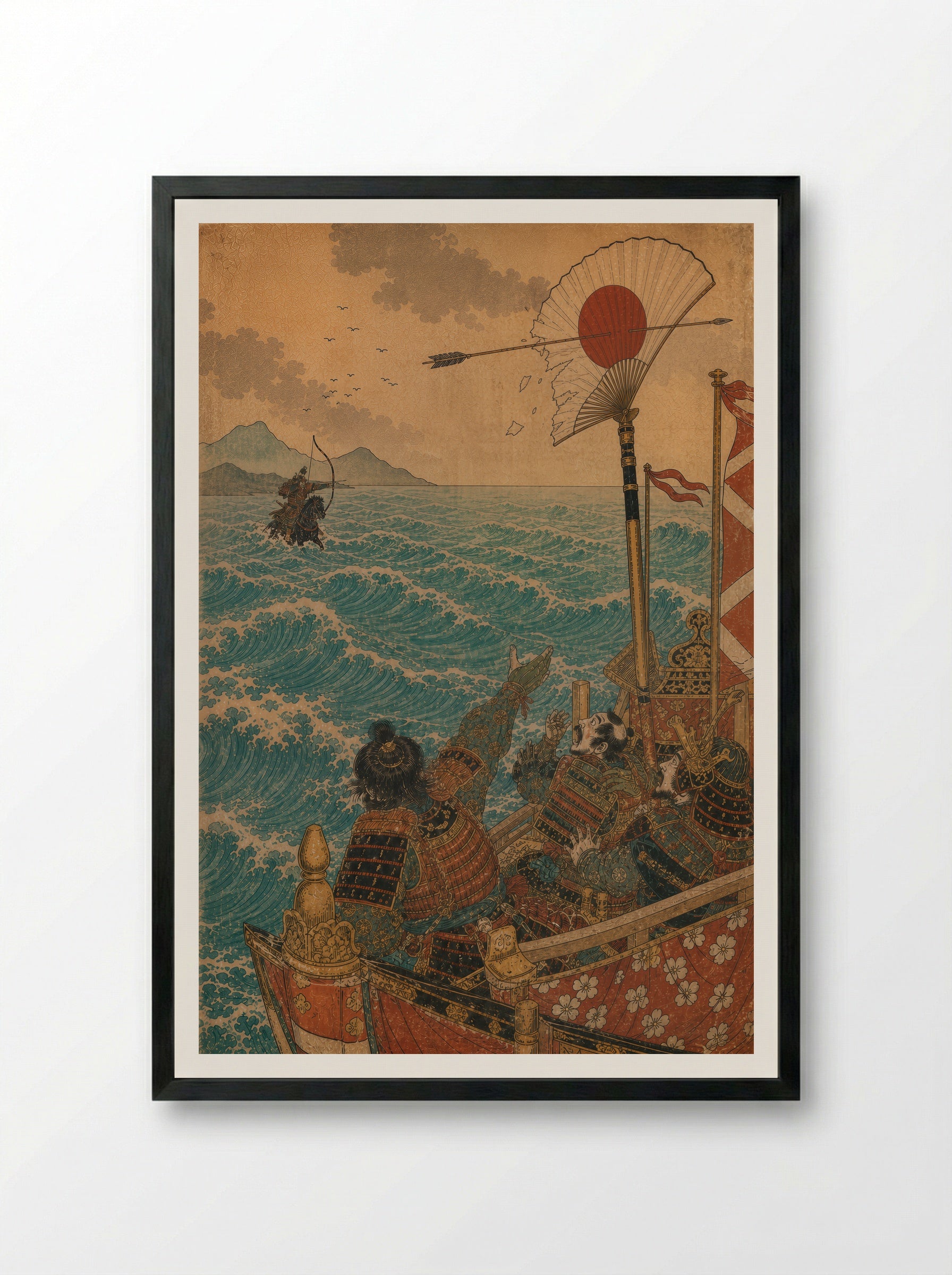 Nasu no Yoichi at Yashima: The Fan Is Struck - Framed Print Black