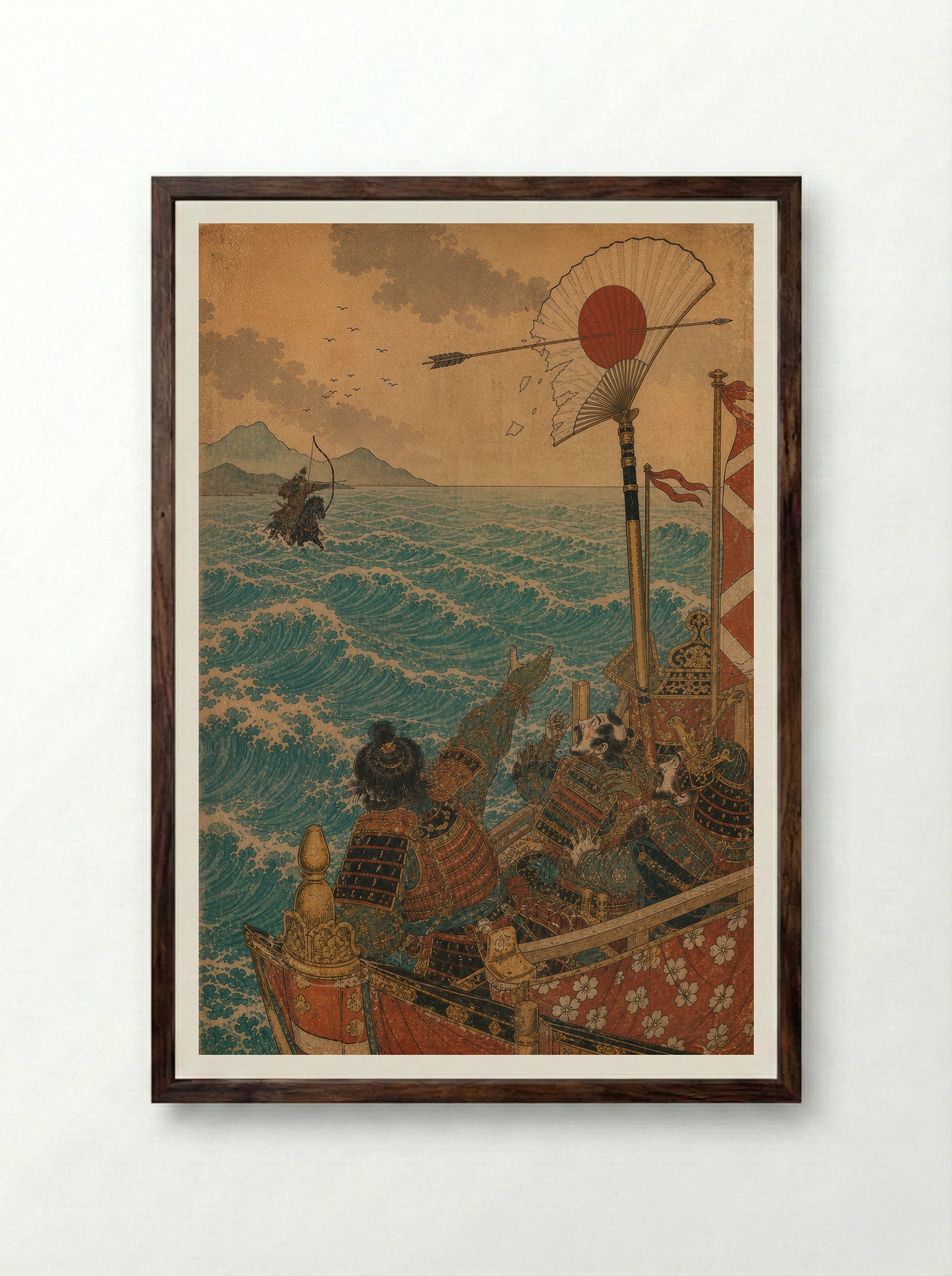 Nasu no Yoichi at Yashima: The Fan Is Struck - Framed Print Dark Wood