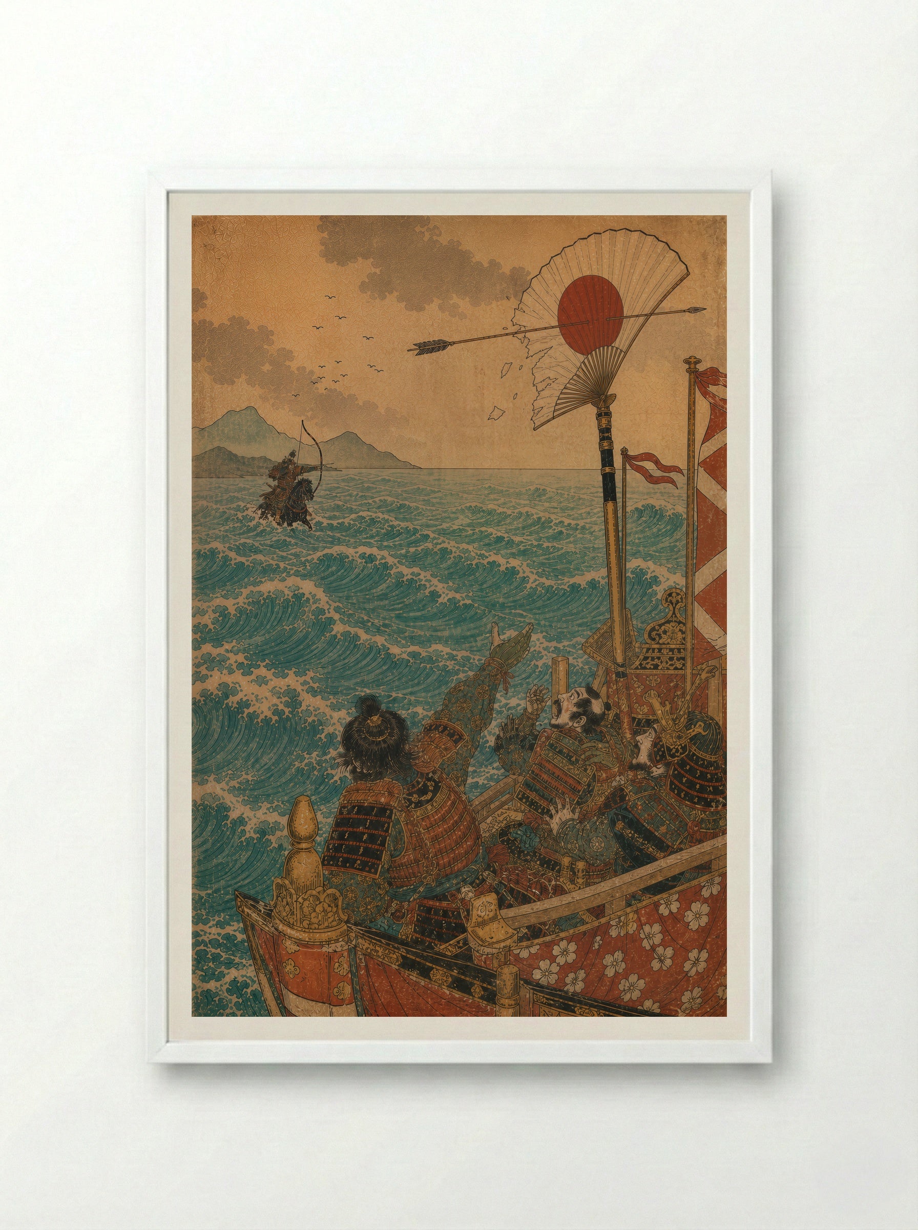Nasu no Yoichi at Yashima: The Fan Is Struck - Framed Print White