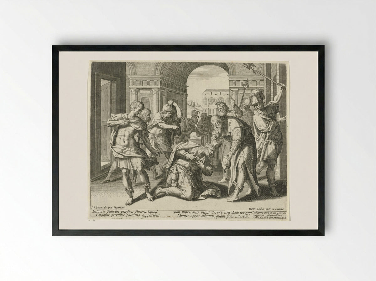 Nathan Predicts the Death of David's Son - Aegidius Sadeler (II) - Framed Print Black