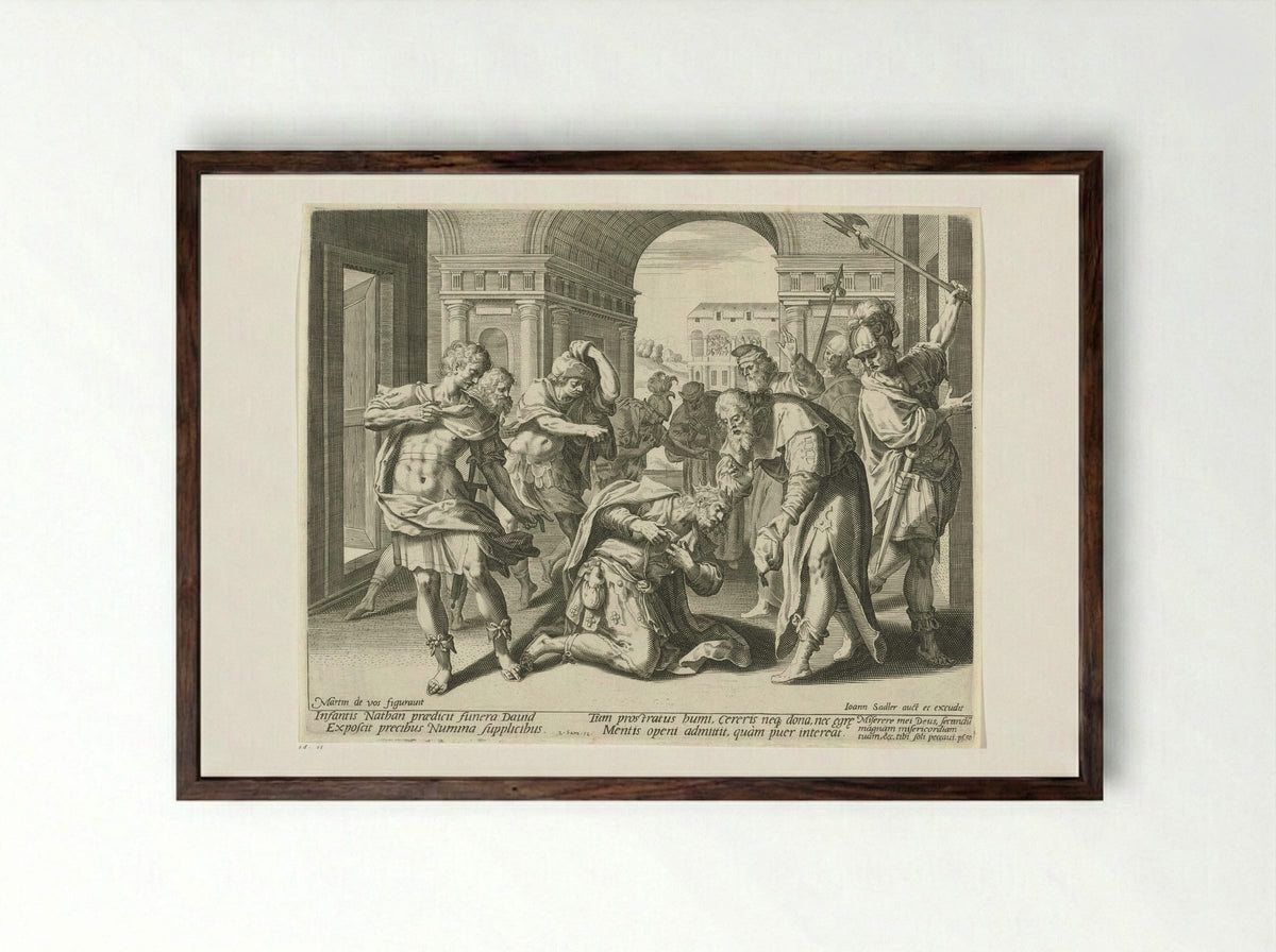 Nathan Predicts the Death of David's Son - Aegidius Sadeler (II) - Framed Print Dark Wood