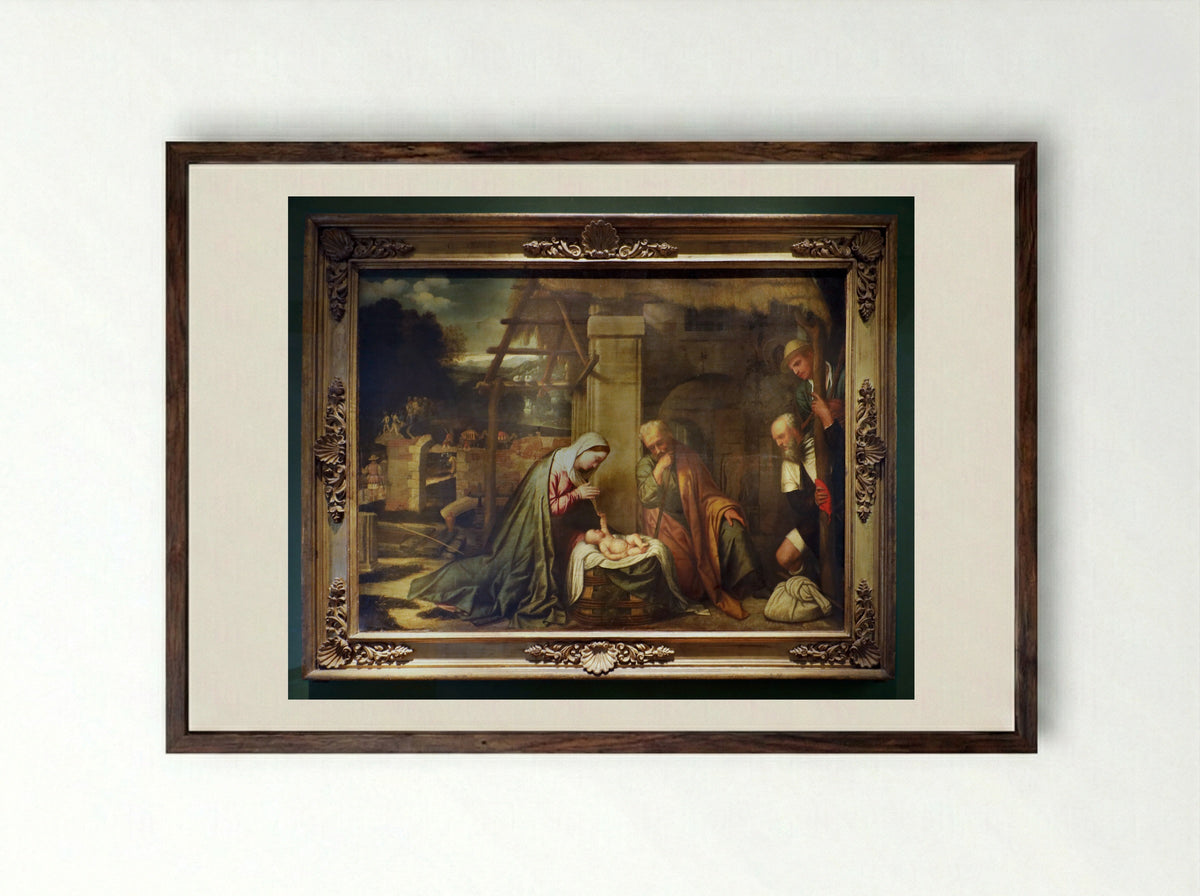 Nativity - Moretto da Brescia (Alessandro Bonvicino) - Framed Print Dark Wood