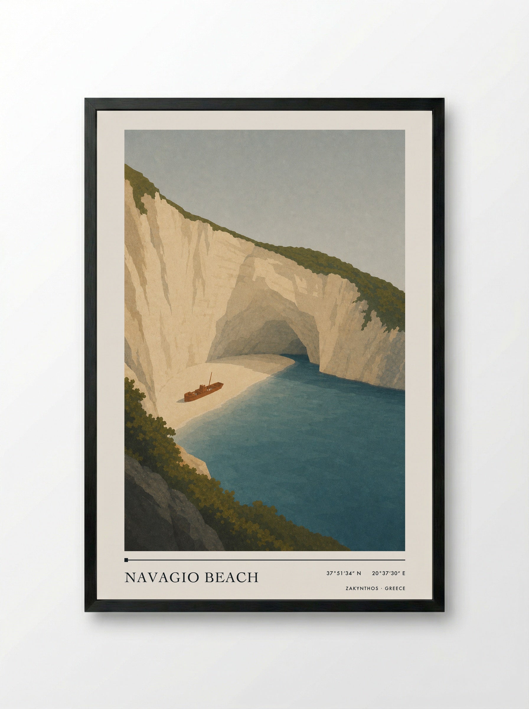 Navagio Beach Travel Poster Artwork - Framed Print Black