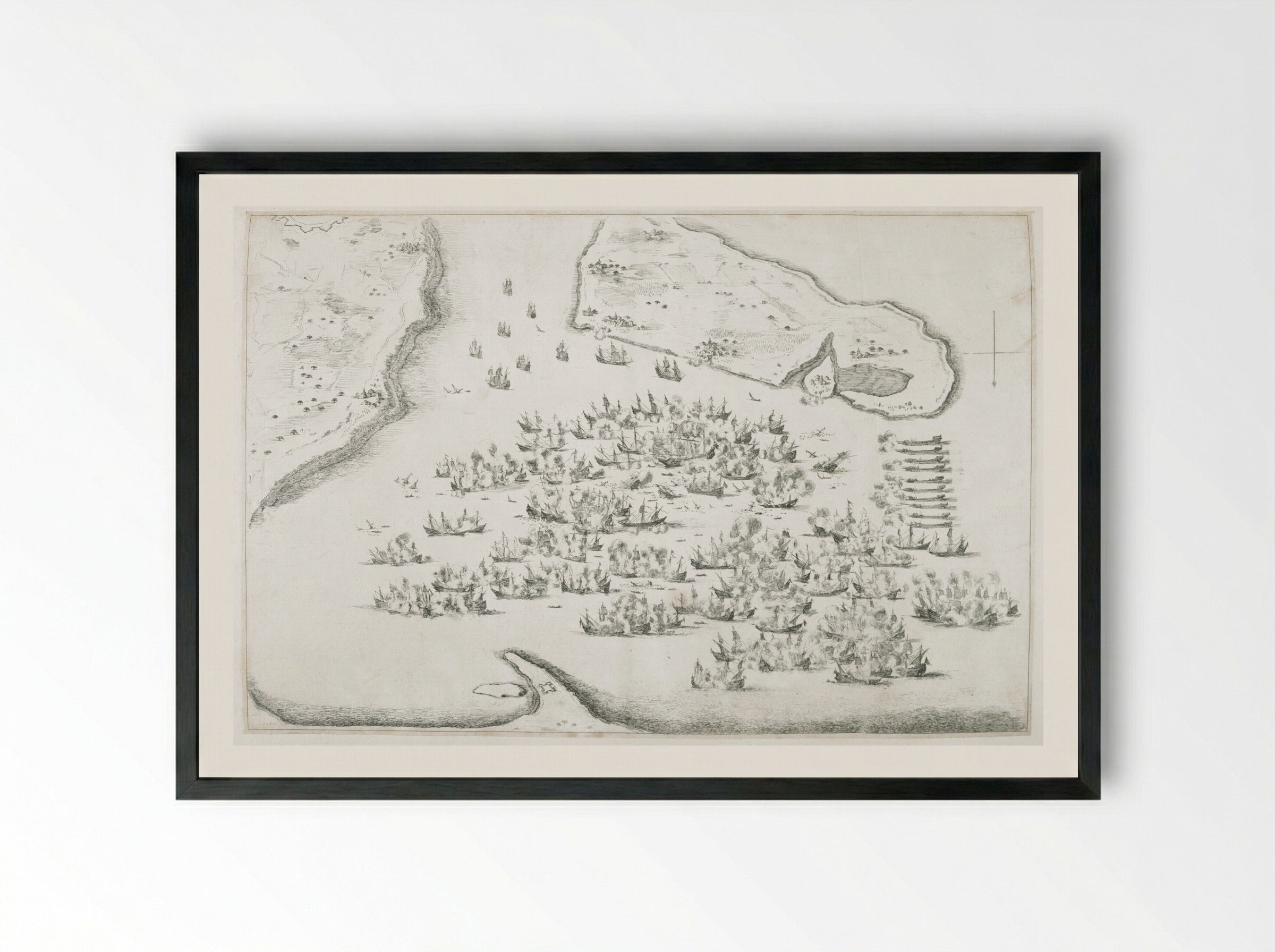 Naval Battle at La Rochelle - Stefano Della Bella - Framed Print Black
