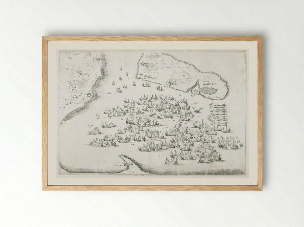 Naval Battle at La Rochelle - Stefano Della Bella - Framed Print Wood