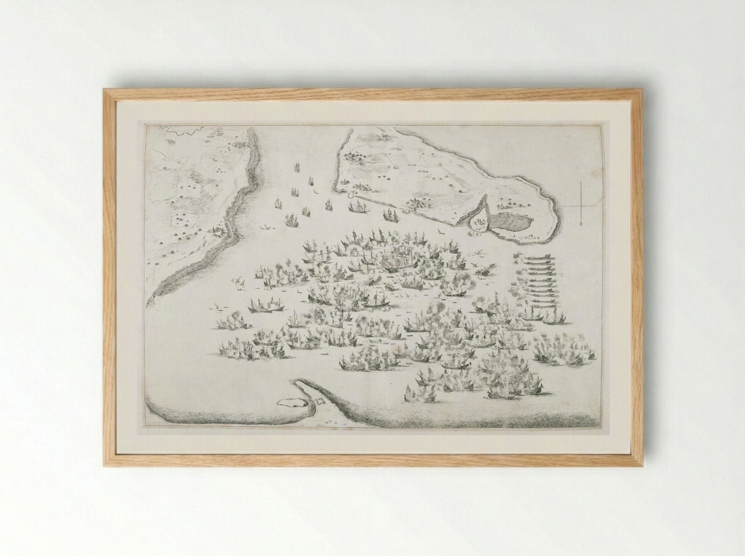 Naval Battle at La Rochelle - Stefano Della Bella - Framed Print Wood