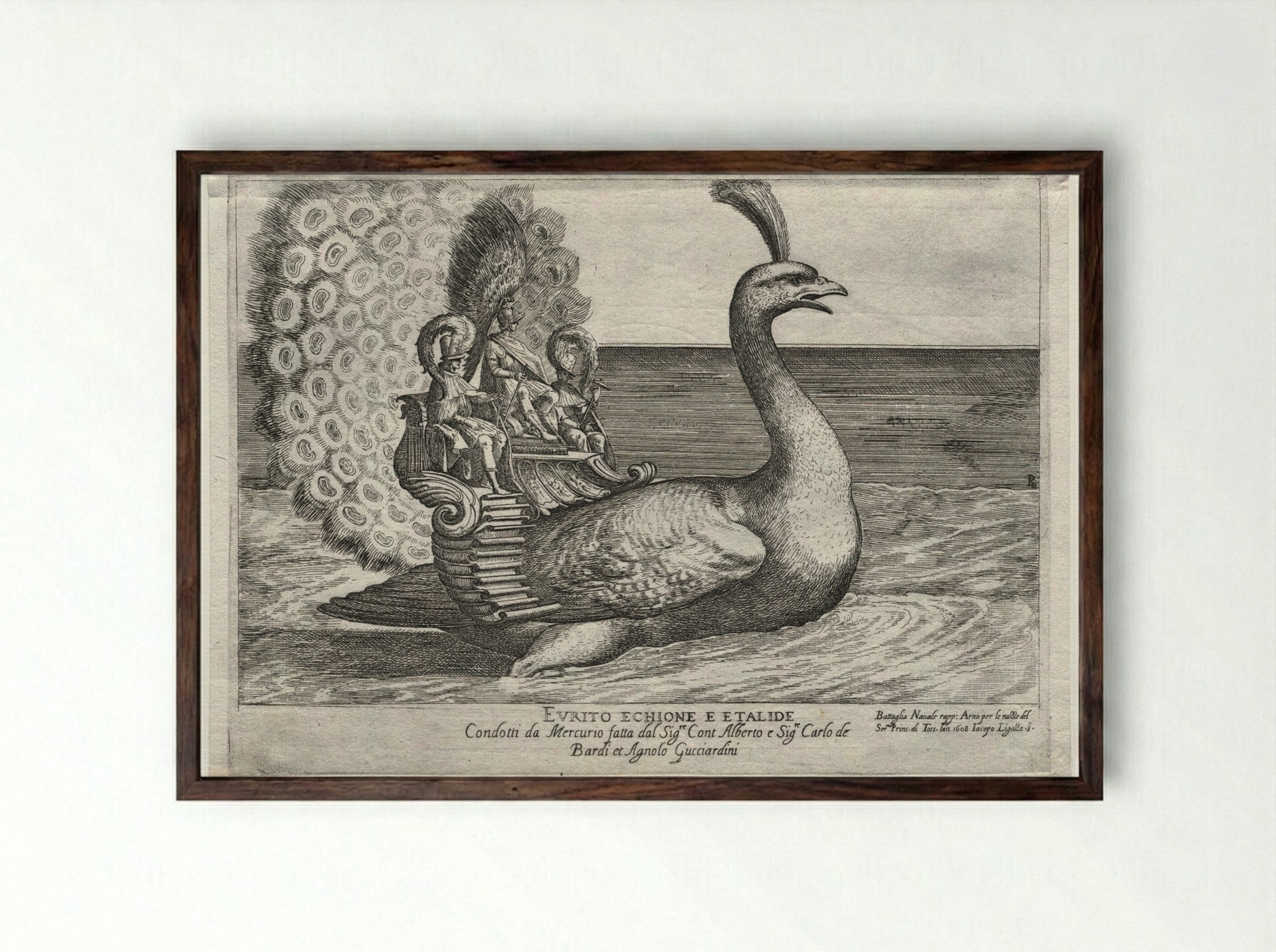 Naval Combat Represented on the Arno River: Evrito, Echione, and Etalide - Remigio Cantagallina - Framed Print Dark Wood