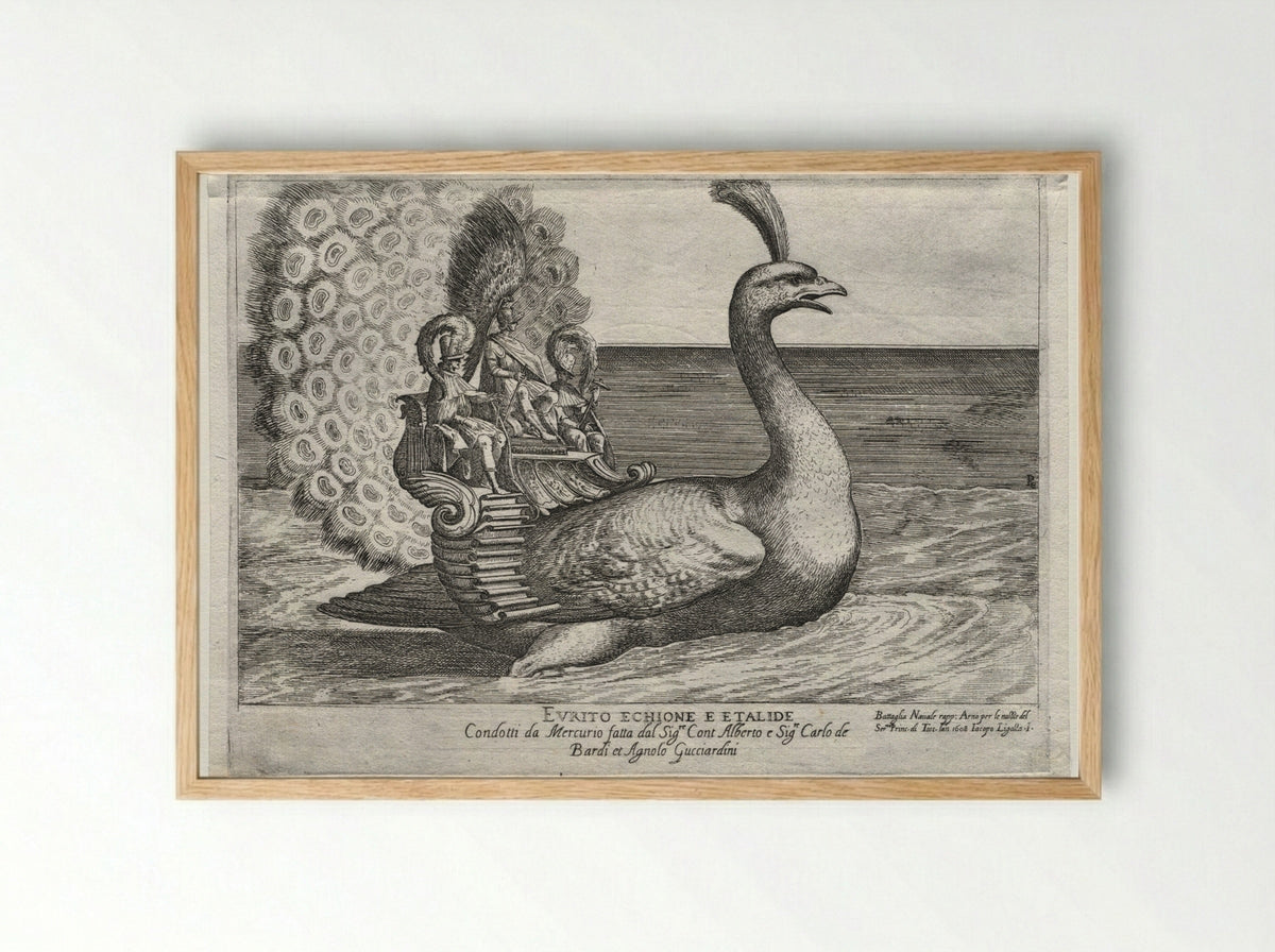 Naval Combat Represented on the Arno River: Evrito, Echione, and Etalide - Remigio Cantagallina - Framed Print Wood