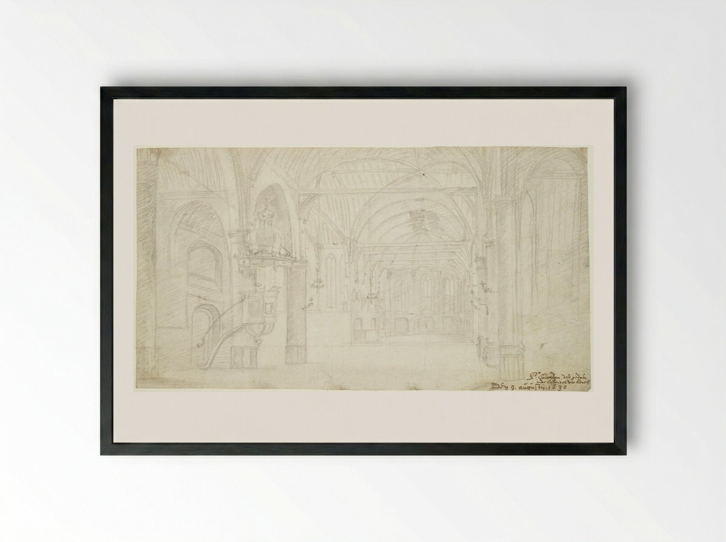 Nave and Choir of St. Odulphuskerk, Assendelft - Pieter Jansz Saenredam - Framed Print Black