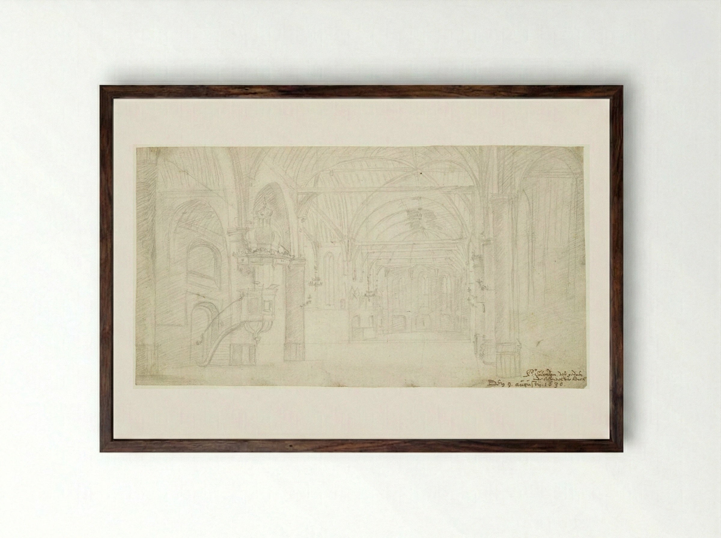 Nave and Choir of St. Odulphuskerk, Assendelft - Pieter Jansz Saenredam - Framed Print Dark Wood
