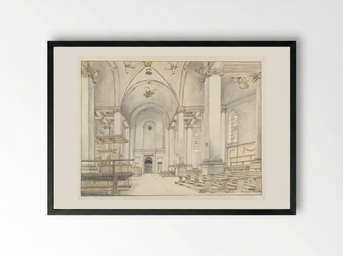 Nave of the Nieuwe Kerk in Haarlem - Pieter Jansz Saenredam - Framed Print Black