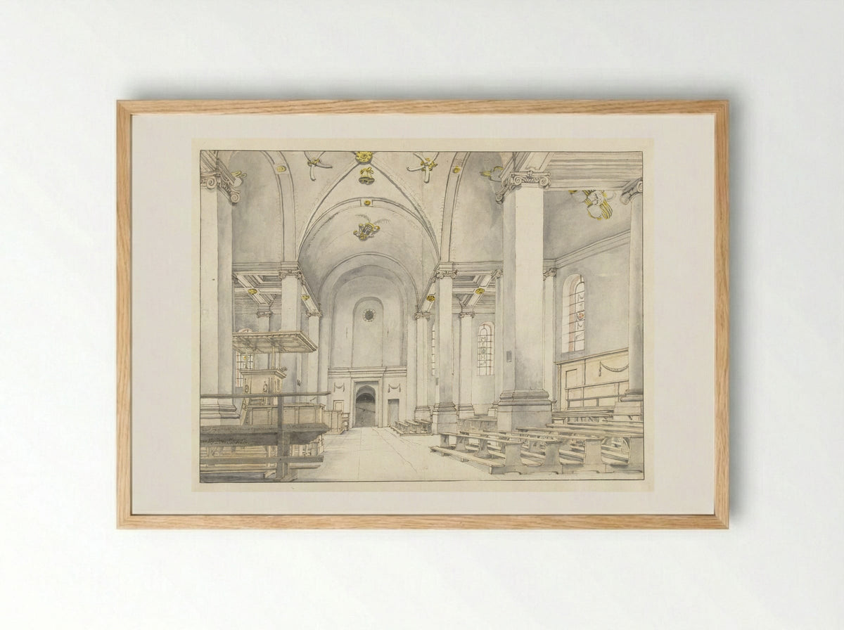 Nave of the Nieuwe Kerk in Haarlem - Pieter Jansz Saenredam - Framed Print Wood