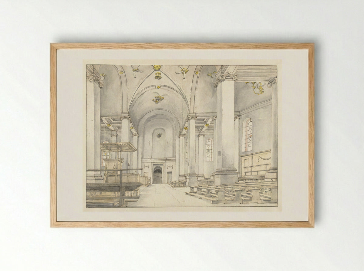 Nave of the Nieuwe Kerk in Haarlem - Pieter Jansz Saenredam - Framed Print Wood