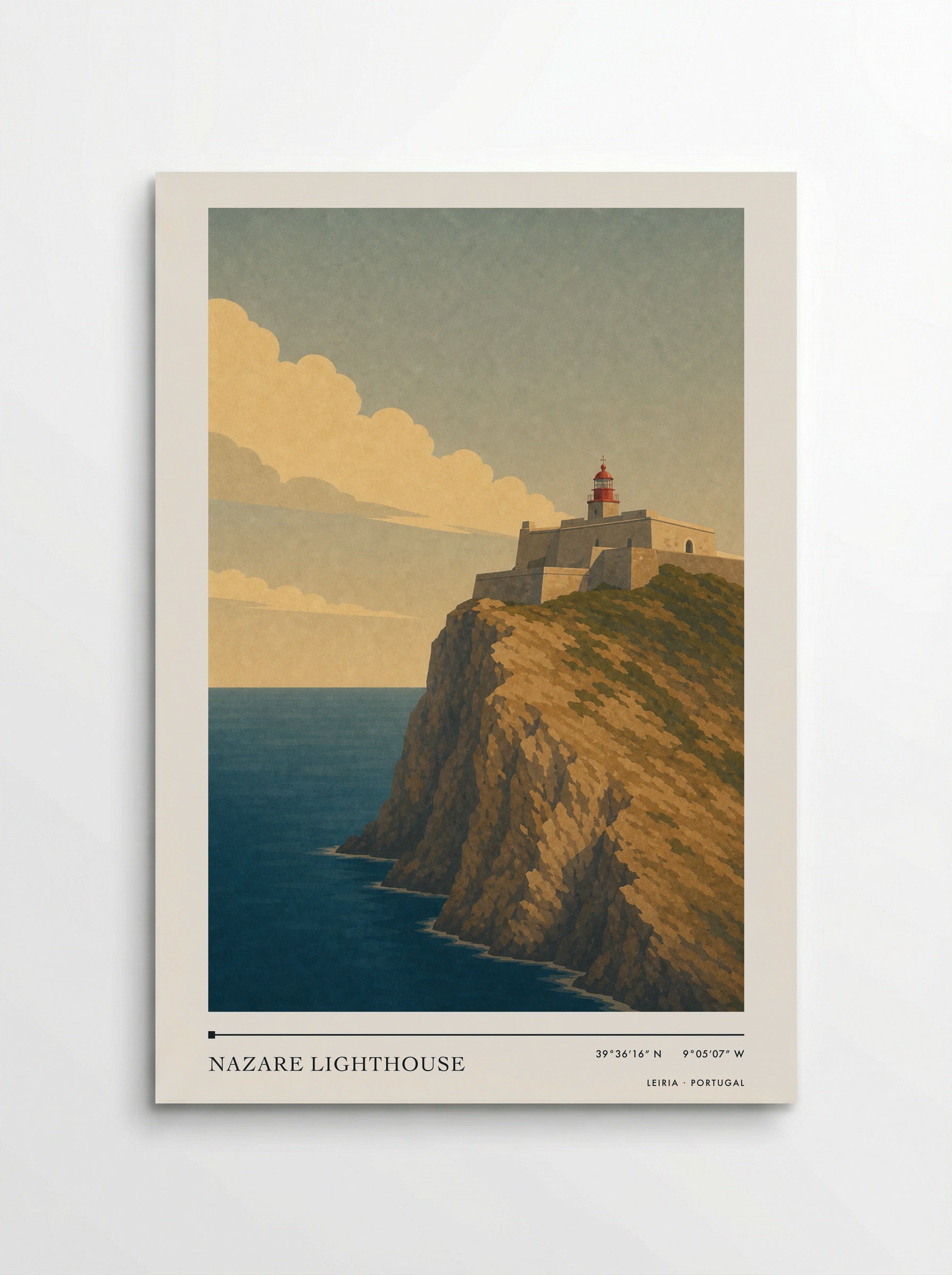 Nazare Lighthouse Travel Poster Artwork - Poster