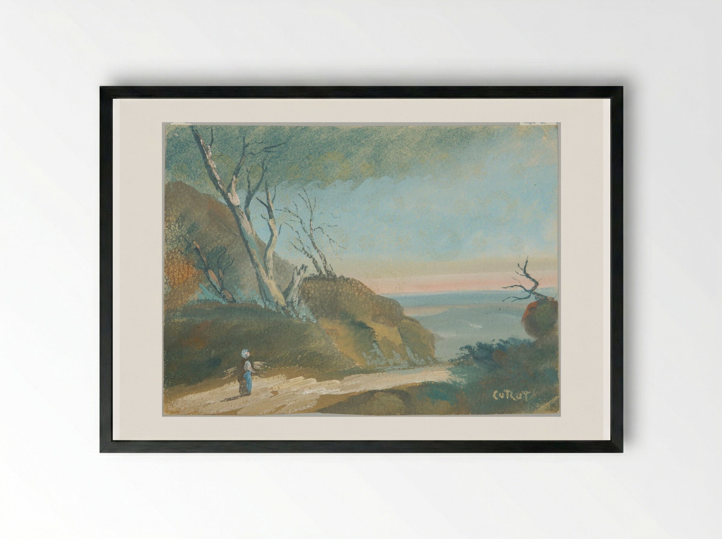 Near Blandy - Jean-Baptiste-Camille Corot - Framed Print Black