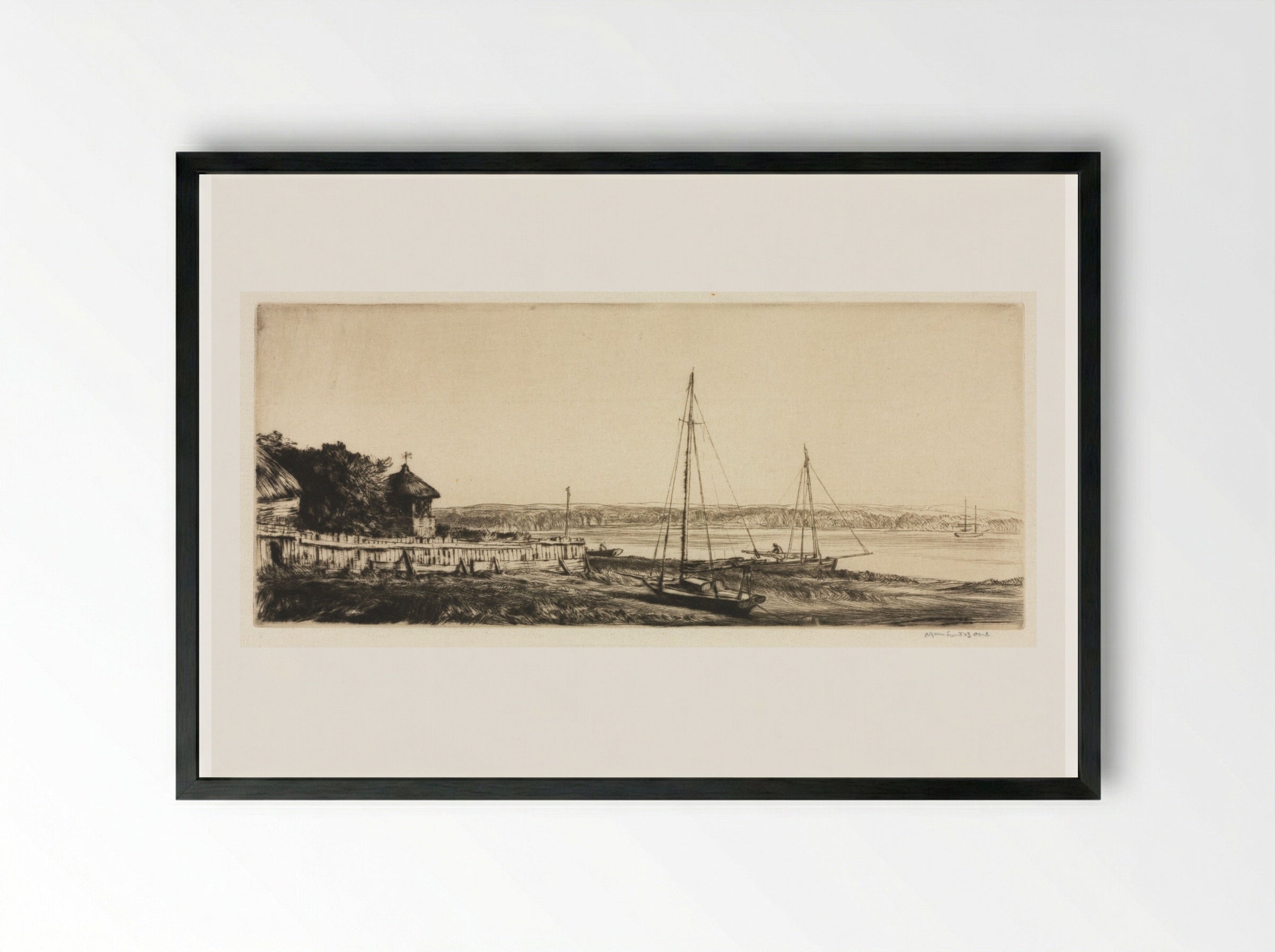 Near Chichester, Sussex - Muirhead Bone - Framed Print Black