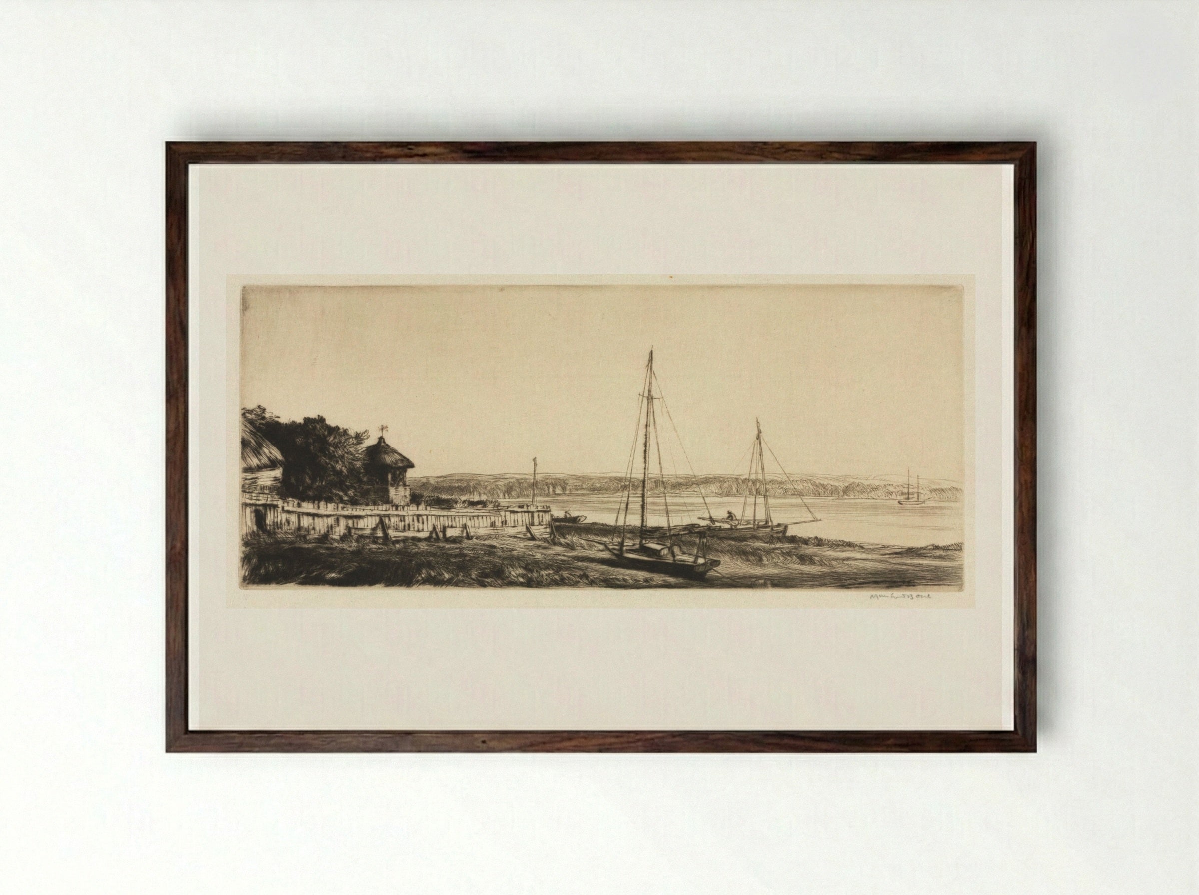 Near Chichester, Sussex - Muirhead Bone - Framed Print Dark Wood
