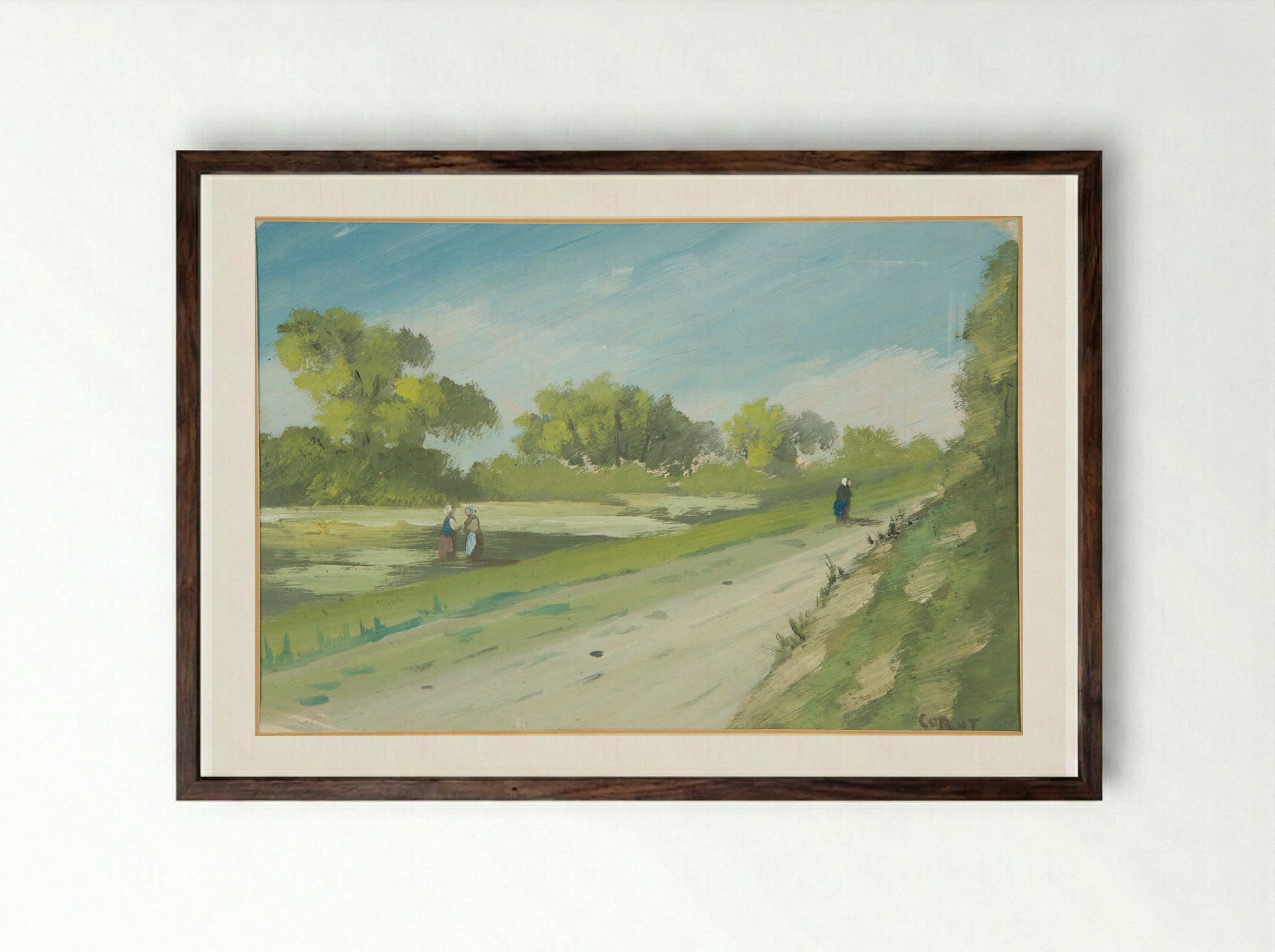 Near Vernon - Jean-Baptiste-Camille Corot - Framed Print Dark Wood