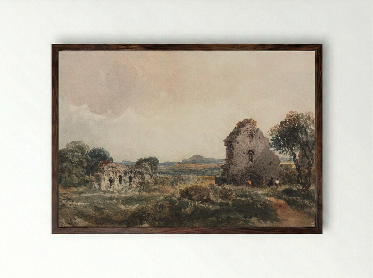 Neath Abbey - Peter De Wint - Framed Print Dark Wood