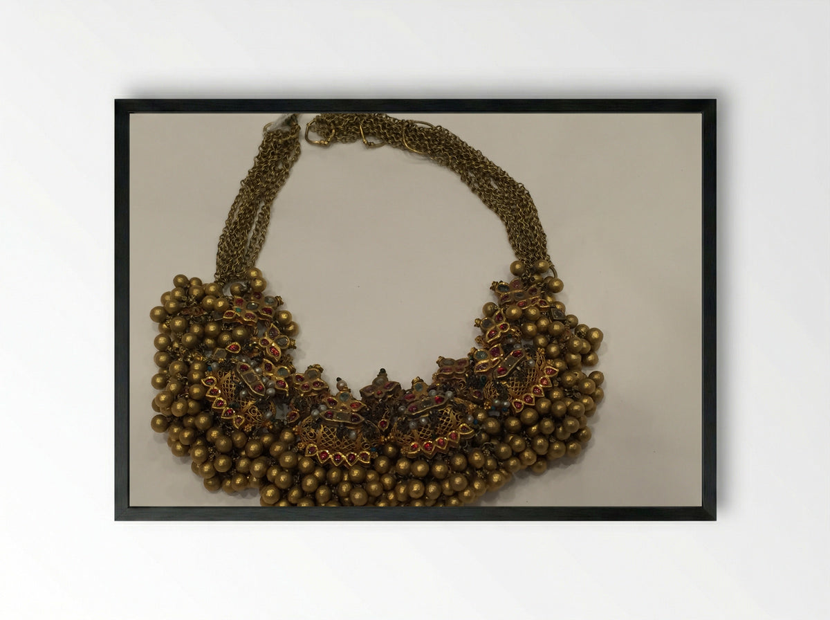 Necklace with Embellished Amulet Forms - Fine Art Print - Framed Print Black