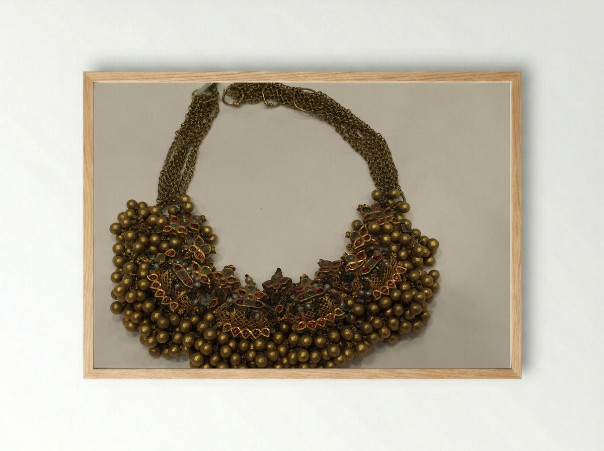 Necklace with Embellished Amulet Forms - Fine Art Print - Framed Print Wood