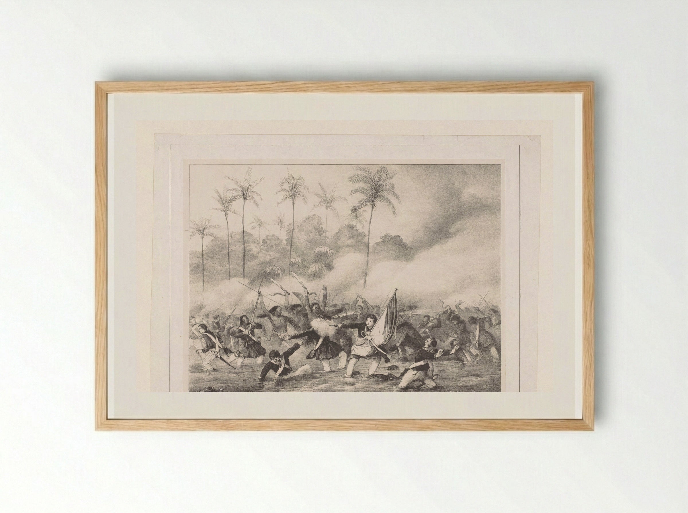 Nederlanders in gevecht met de bevolking van een onbekend land - Charles Rochussen - Framed Print Wood