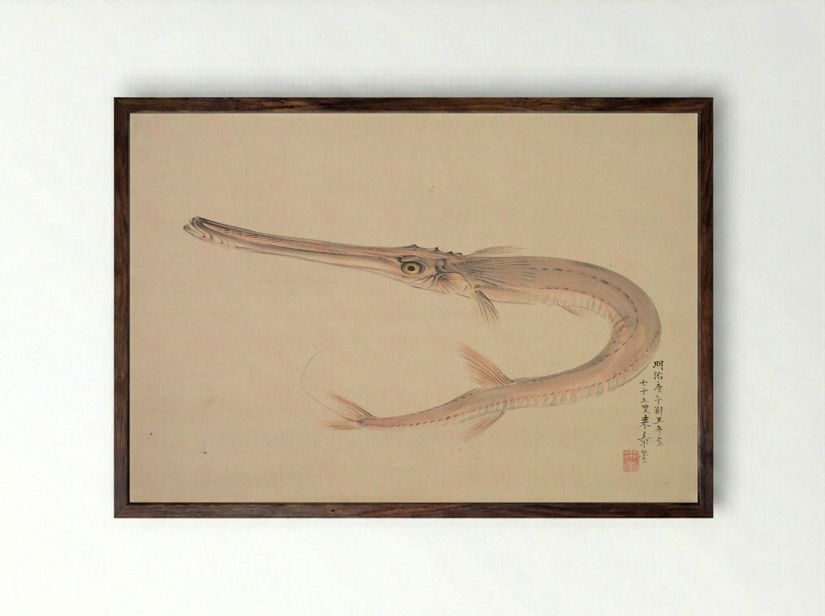 Needlefish (Yagara) - Nakajima Raishō - Framed Print Dark Wood