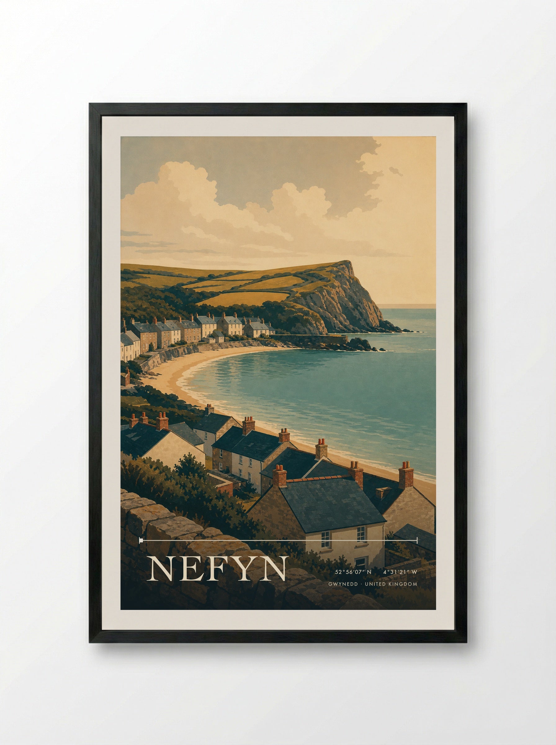 Nefyn Gwynedd United Kingdom Travel Poster - Framed Print Black