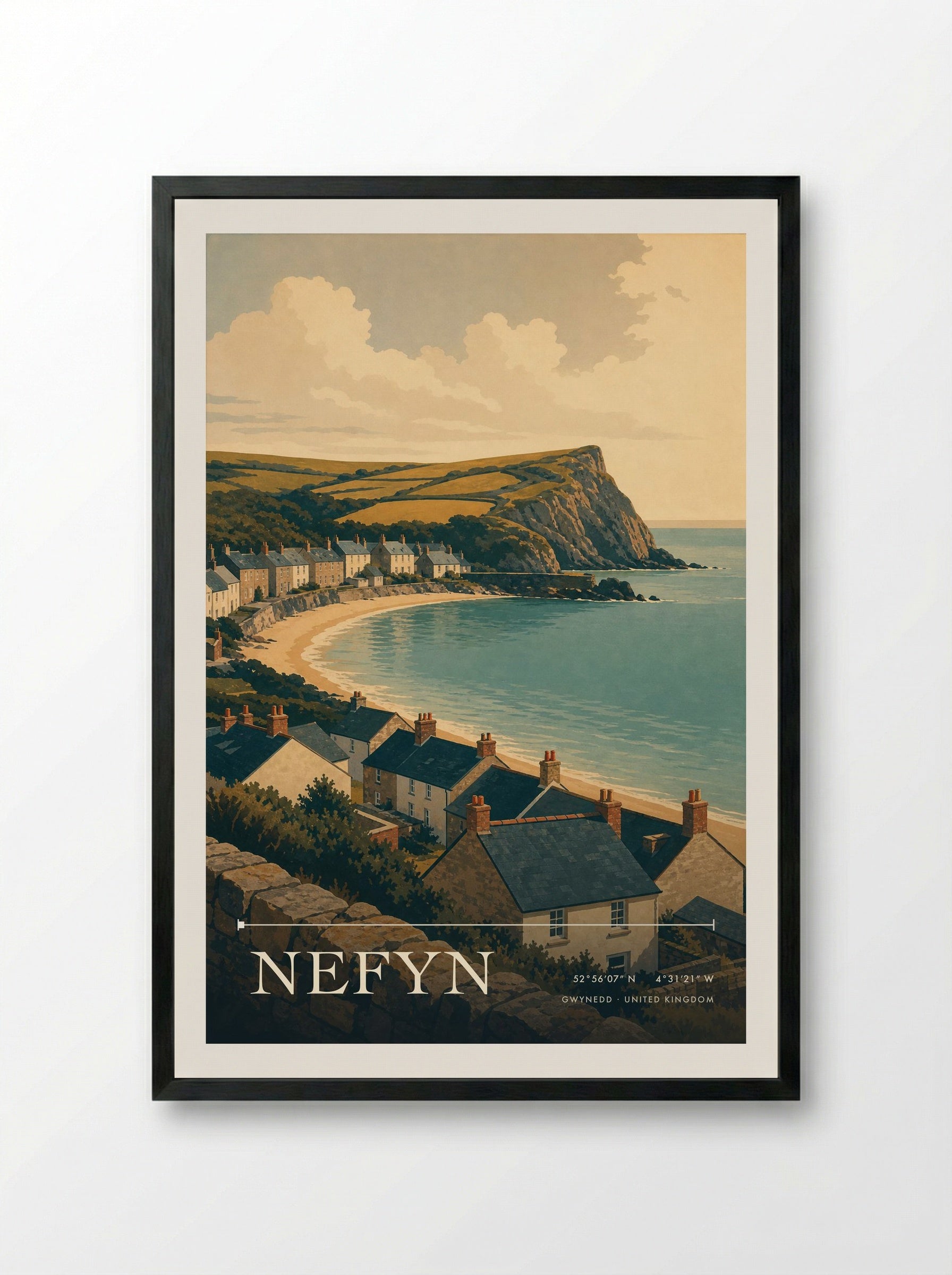 Nefyn Gwynedd United Kingdom Travel Poster - Framed Print Black