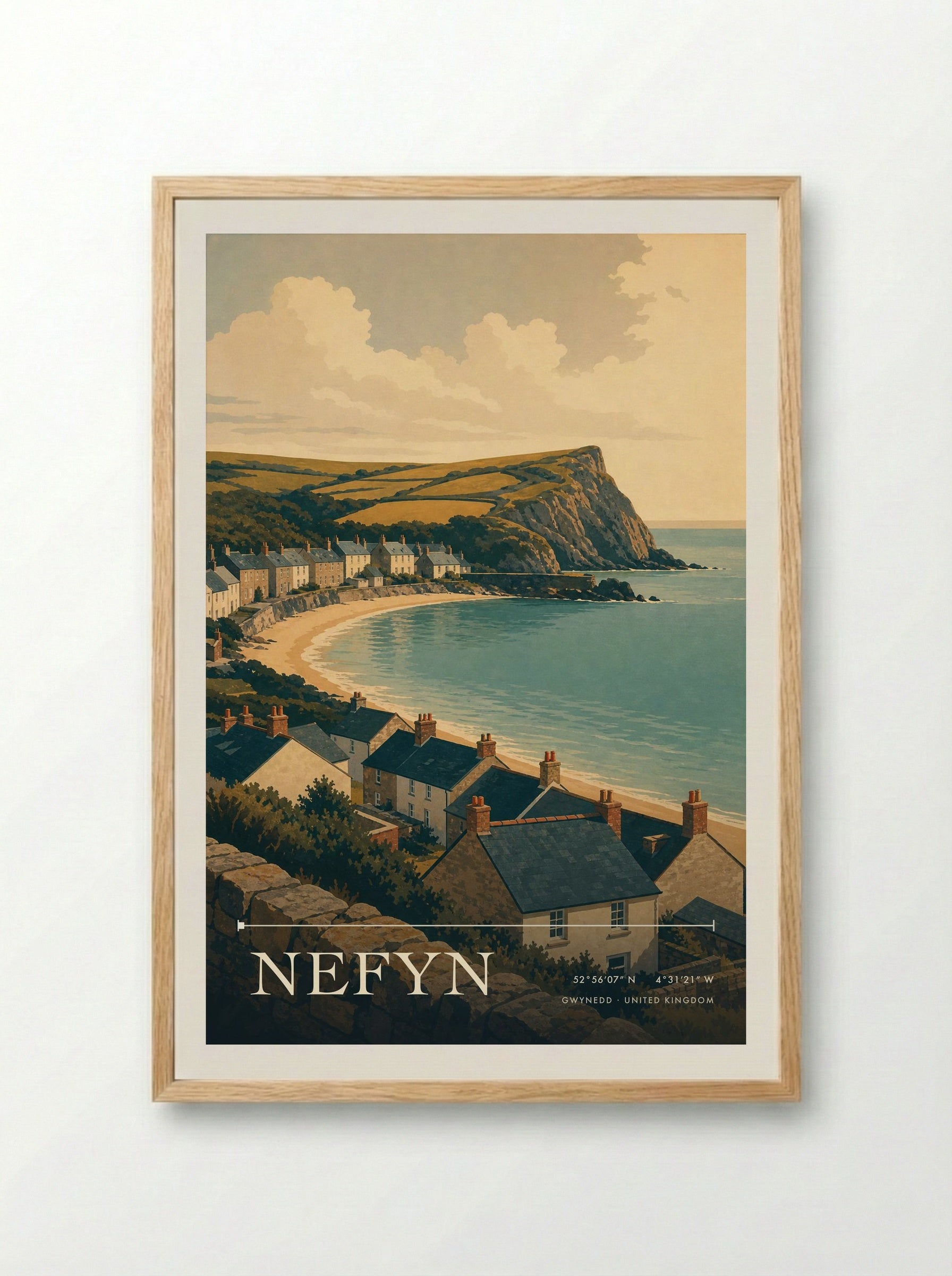 Nefyn Gwynedd United Kingdom Travel Poster - Framed Print Wood