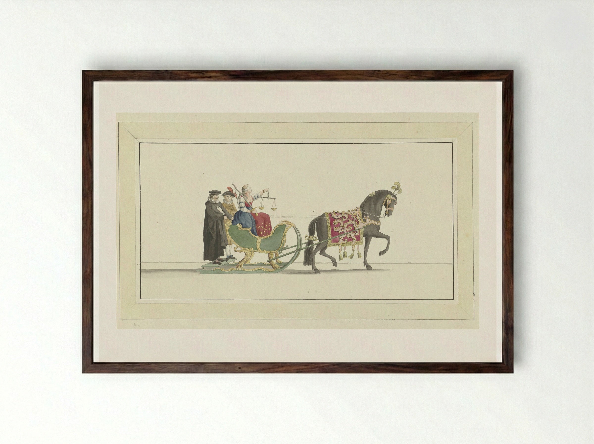 Negende slede (The Ninth Sleigh) - Abraham Delfos - Framed Print Dark Wood