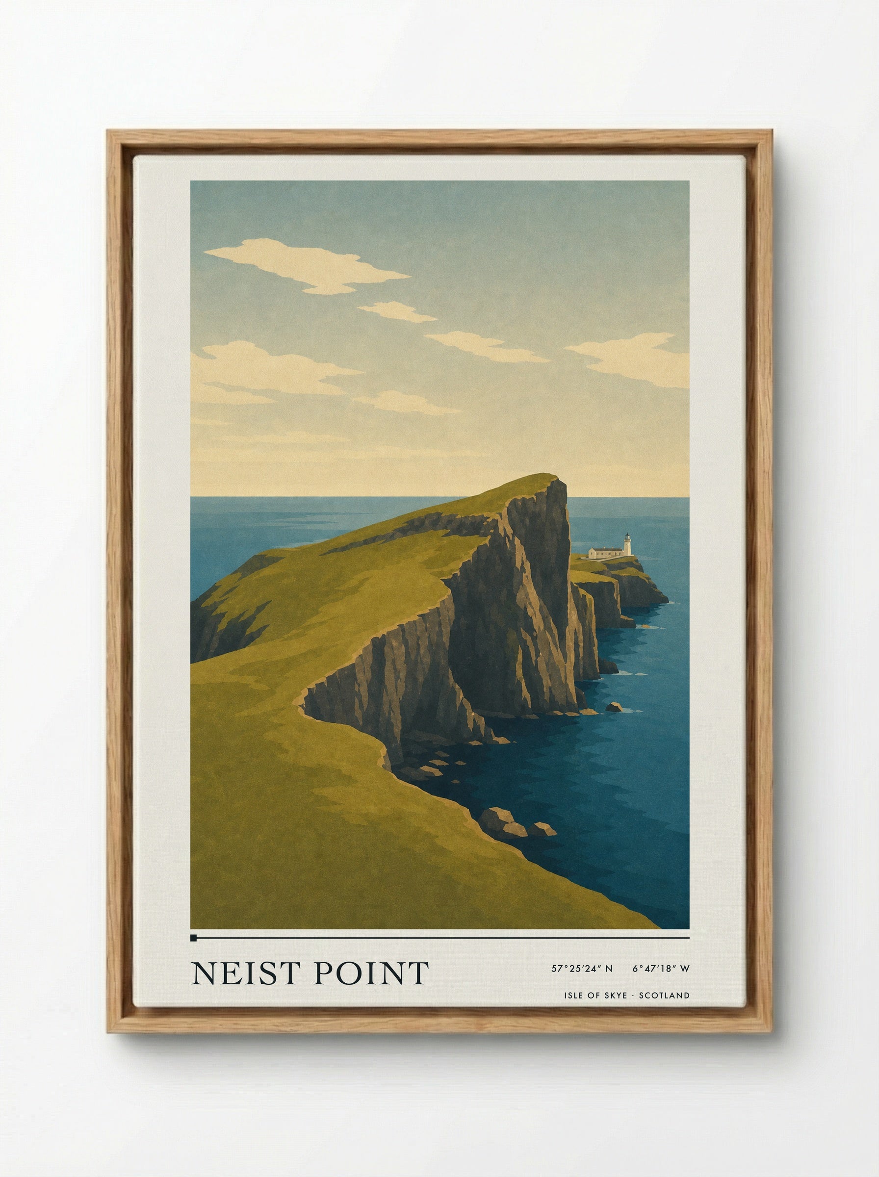 Neist Point Travel Poster Artwork - Framed Canvas Wood