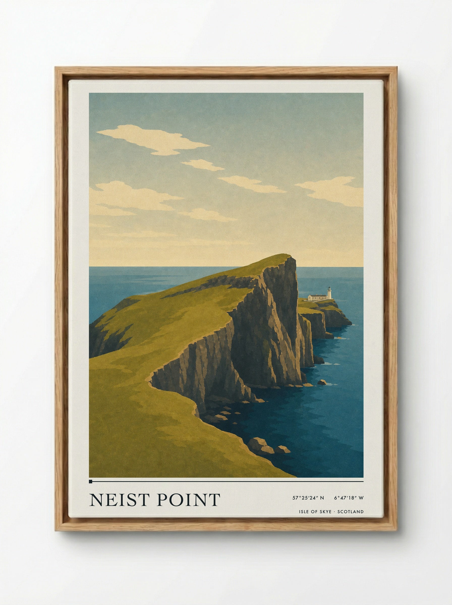 Neist Point Travel Poster Artwork - Framed Canvas Wood