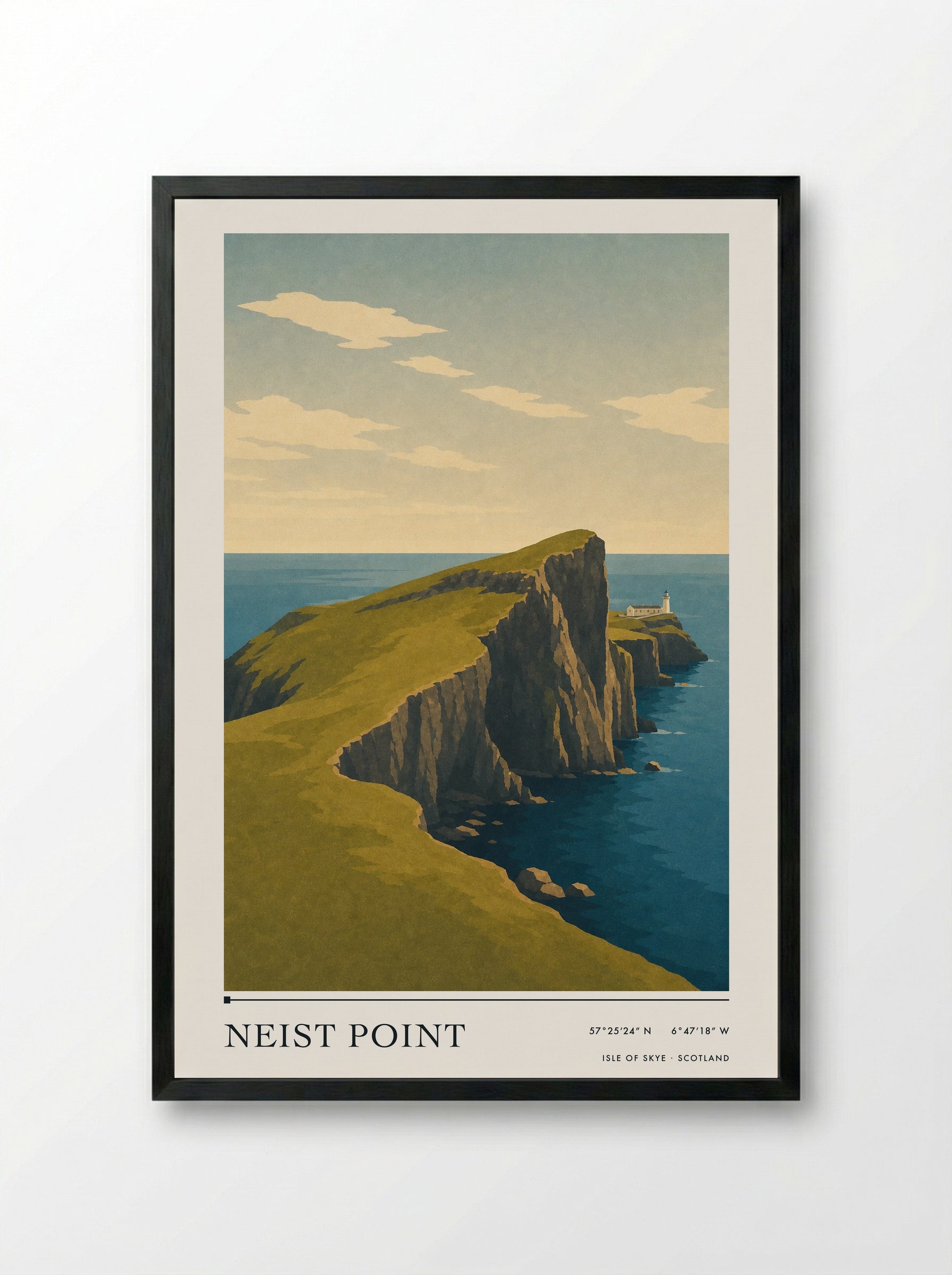 Neist Point Travel Poster Artwork - Framed Print Black