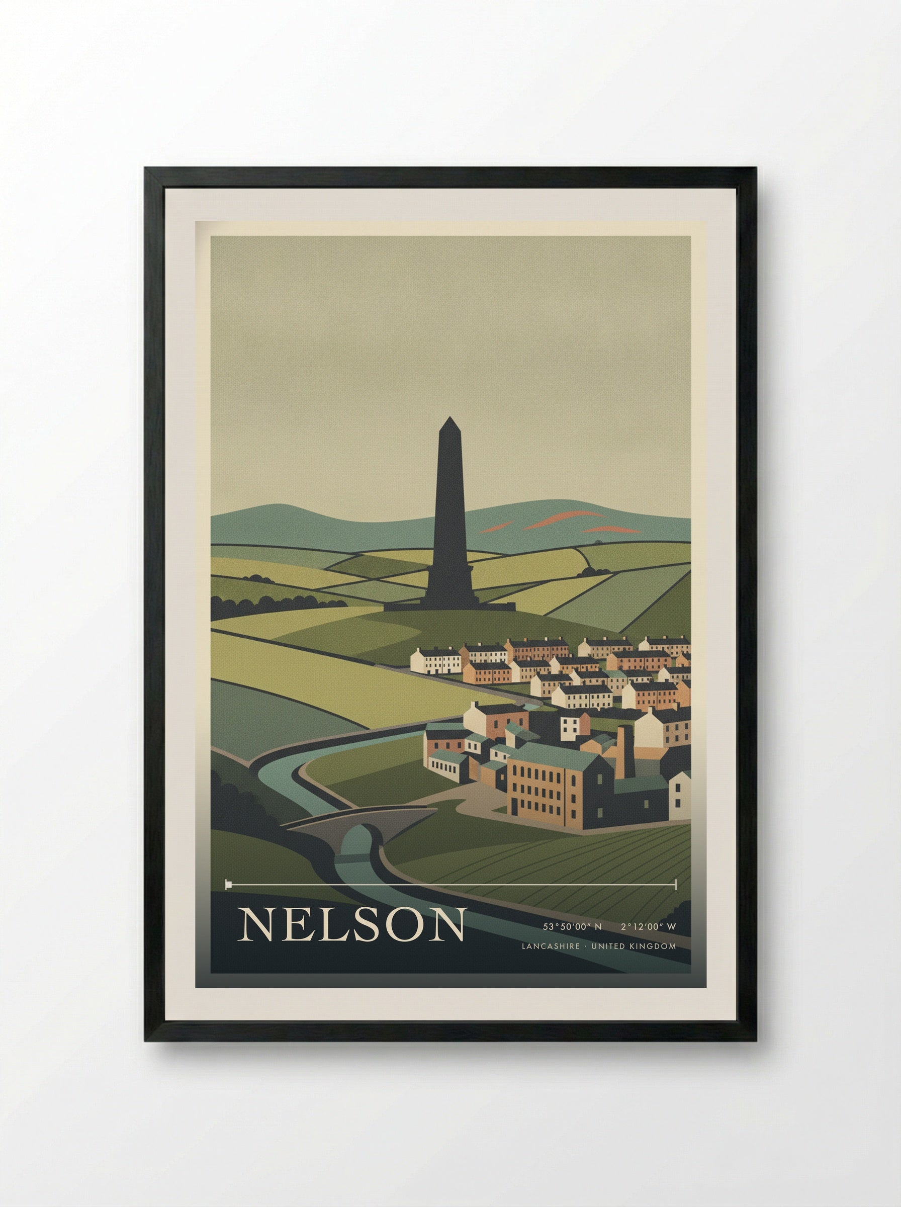 Nelson Lancashire United Kingdom Travel Poster - Framed Print Black