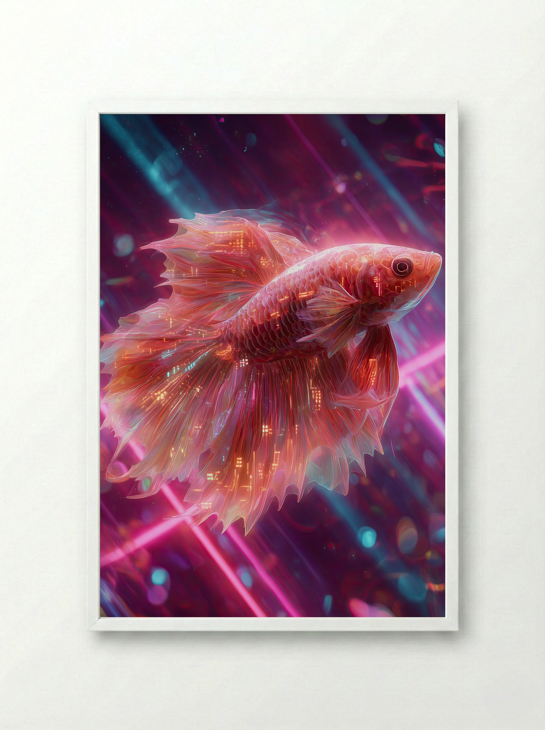 Neon Betta No.4 – Crimson Nebula - Framed Print White