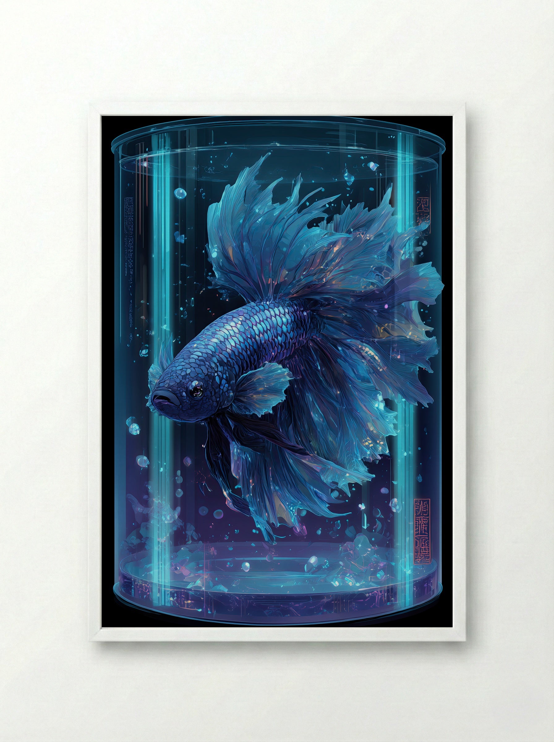 Neon Betta No.5 – Deep Current Blue - Framed Print White