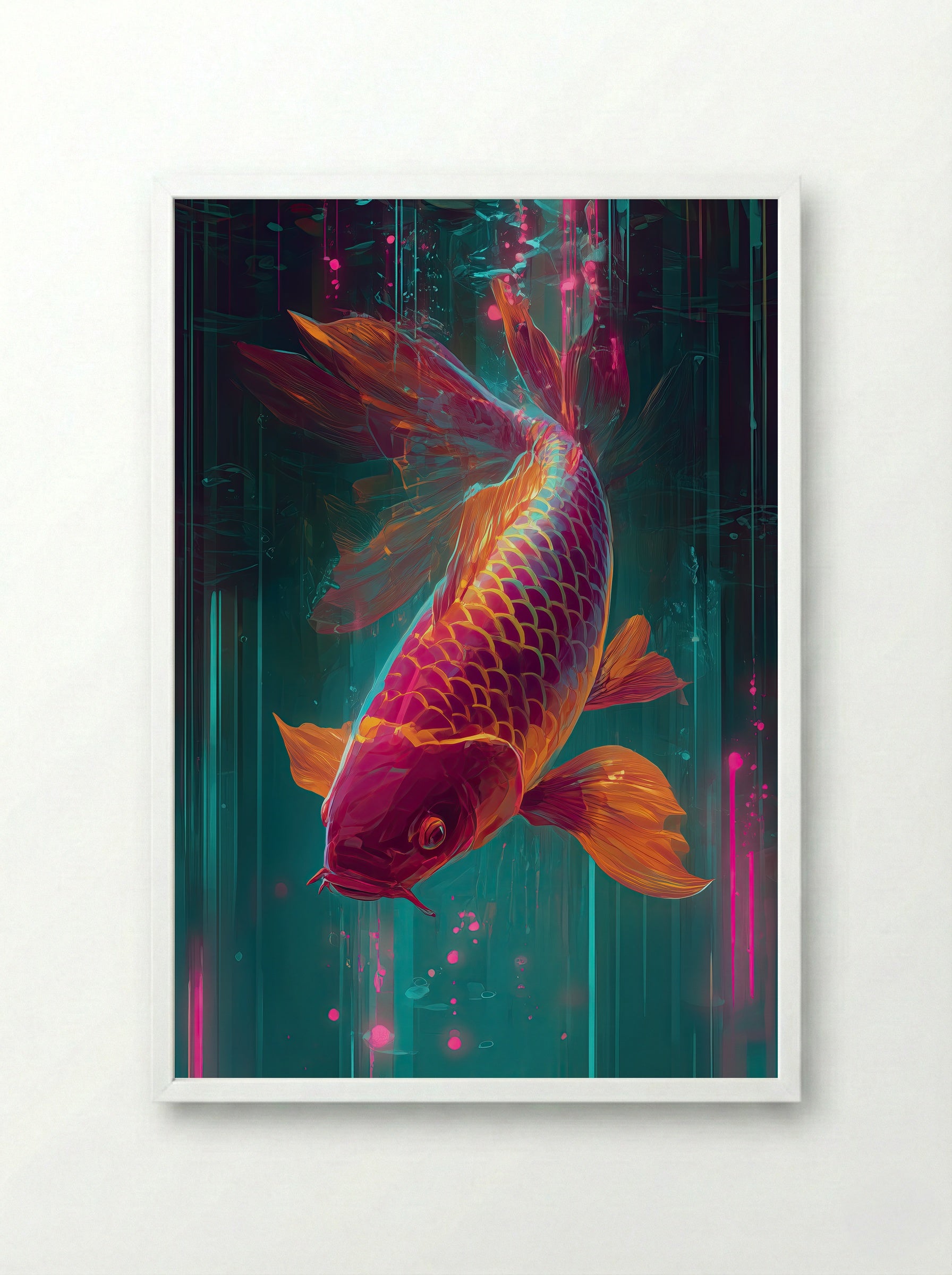 Neon Koi No.2 – Emberstream - Framed Print White