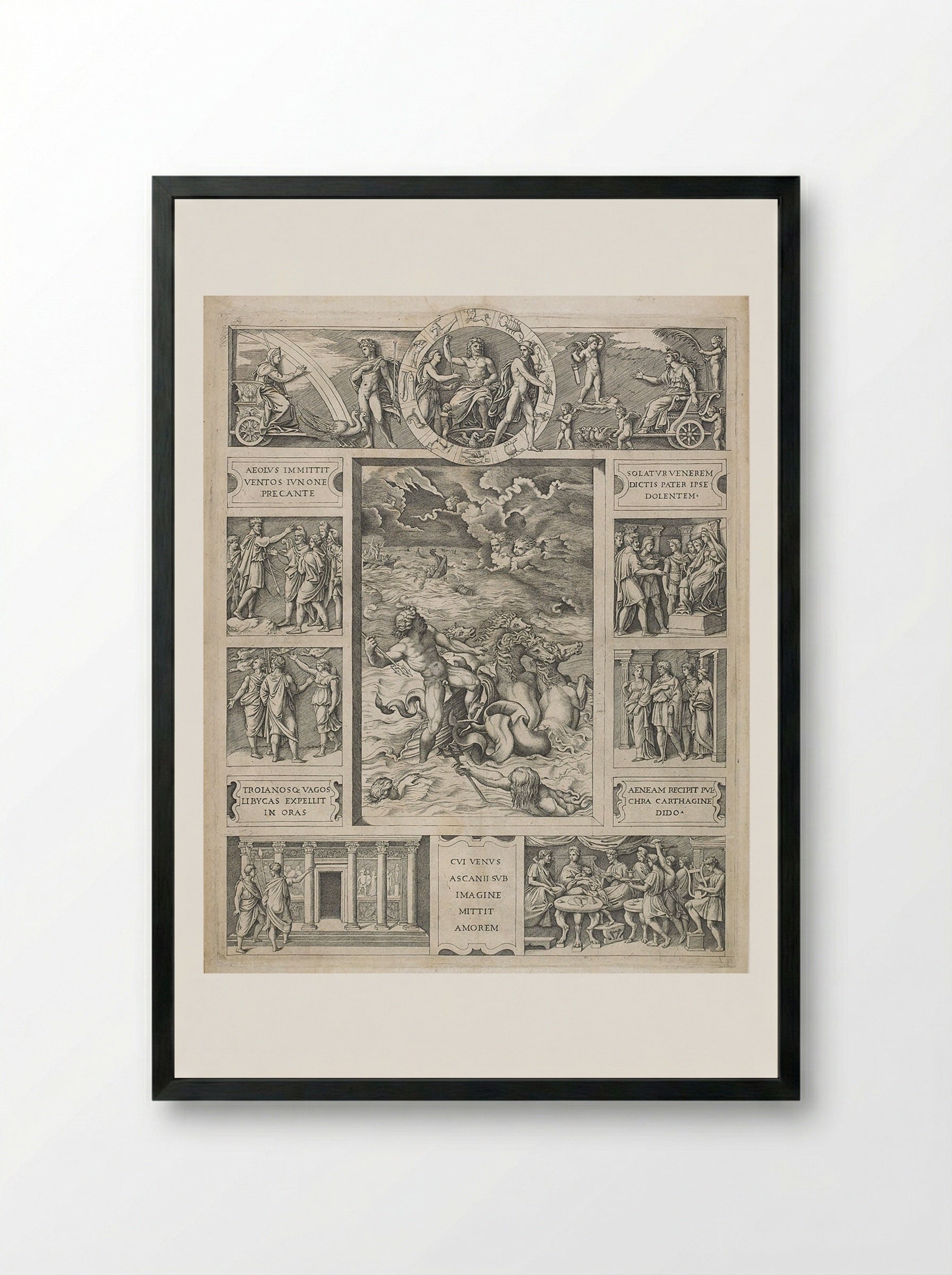 Neptune Quelling the Storm - Marcantonio Raimondi - Framed Print Black