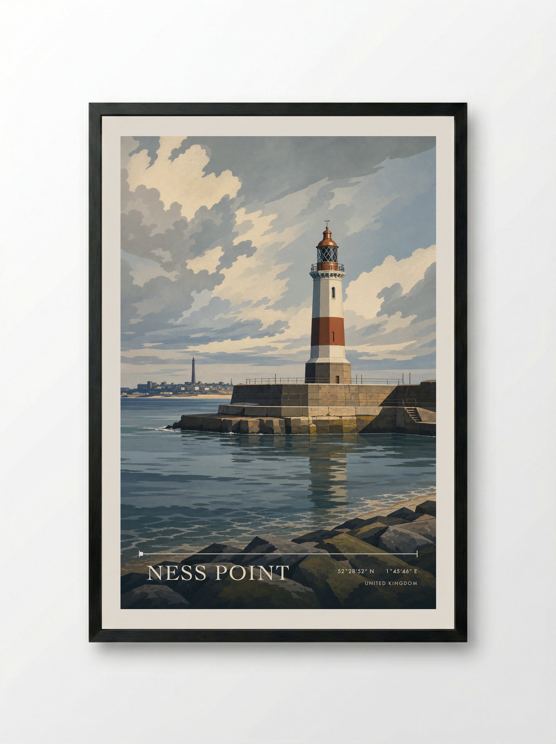 Ness Point United Kingdom Travel Poster - Framed Print Black